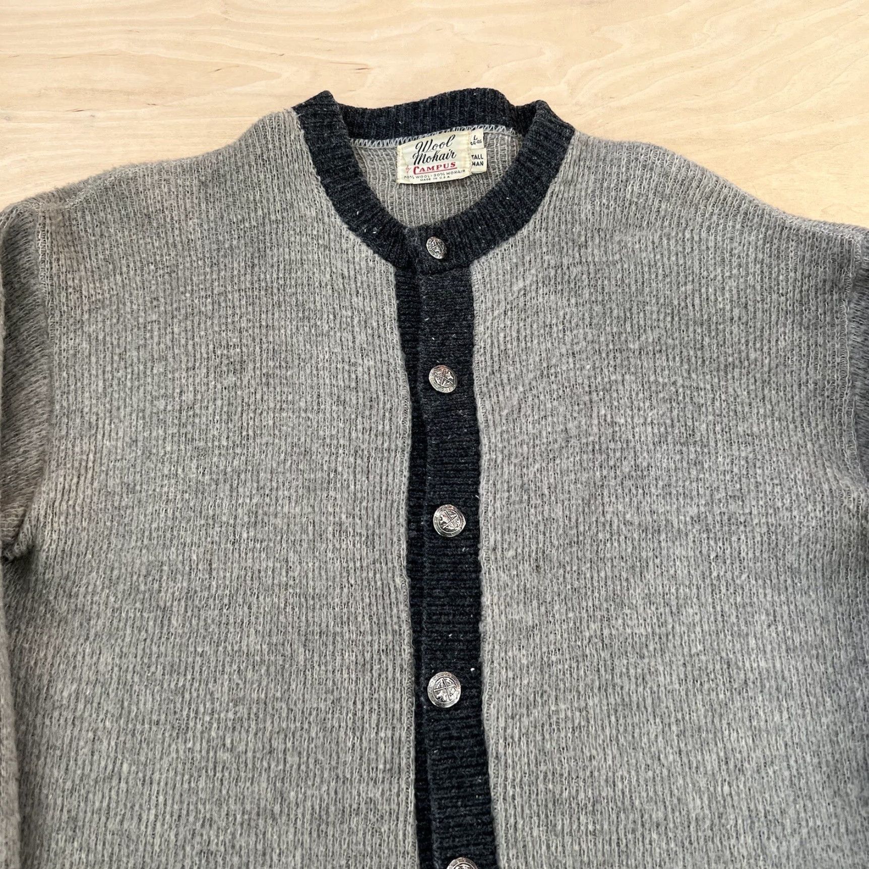 Vintage VINTAGE Campus Mohair Cardigan Large Gray 70s Wool Sweater Grunge Punk Mens Cardigan Knit Size US L / EU 52-54 / 3 - 3 Thumbnail