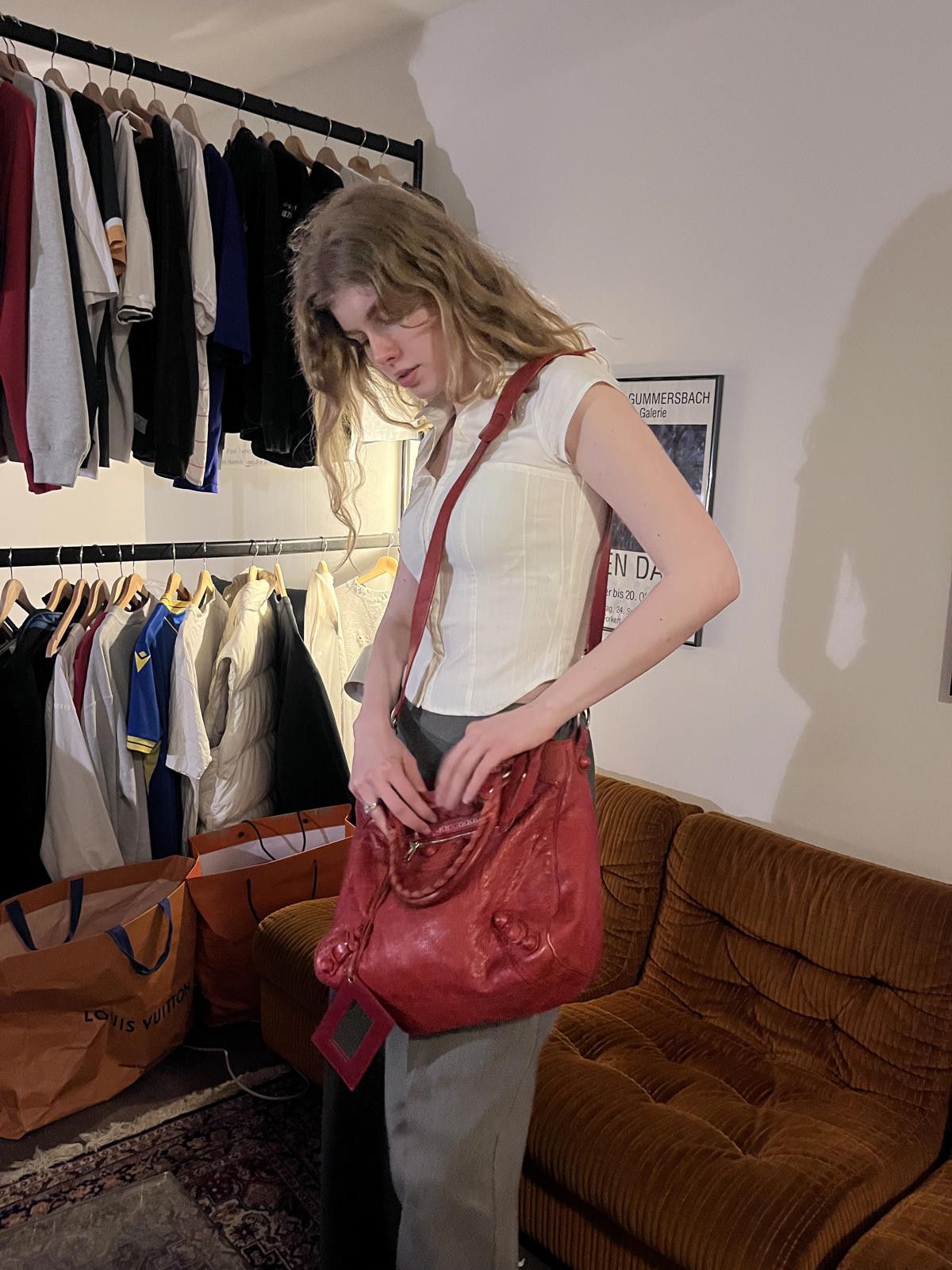 Balenciaga Balenciaga - Red Leather Handbag with Braided Handle and Det Size ONE SIZE - 2 Thumbnail