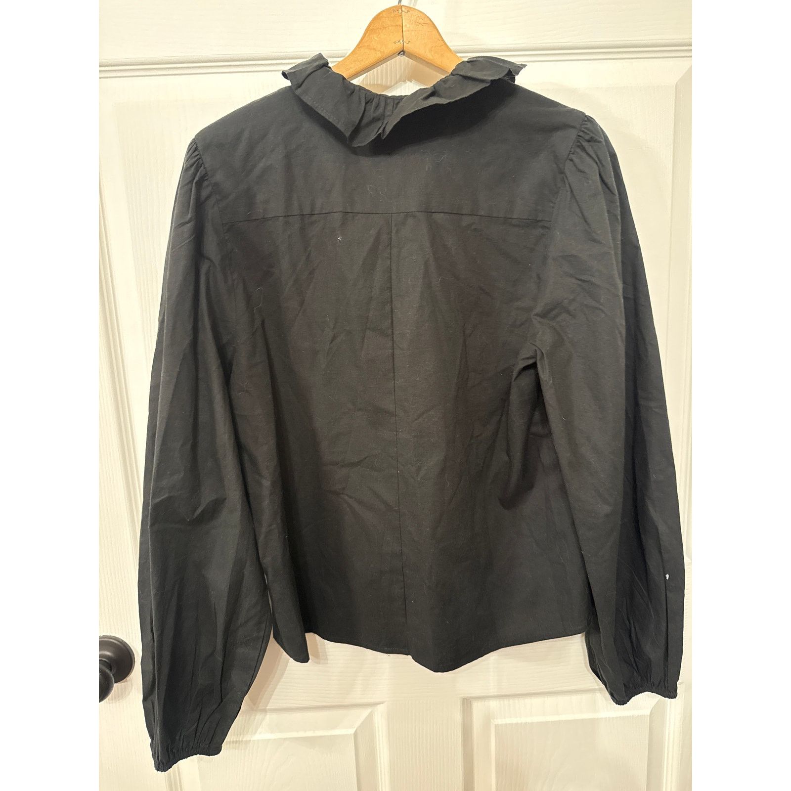 Anthropologie Love the Label Nicola Black Button Down Ruffled Top, L Size L / US 10 / IT 46 - 6 Thumbnail