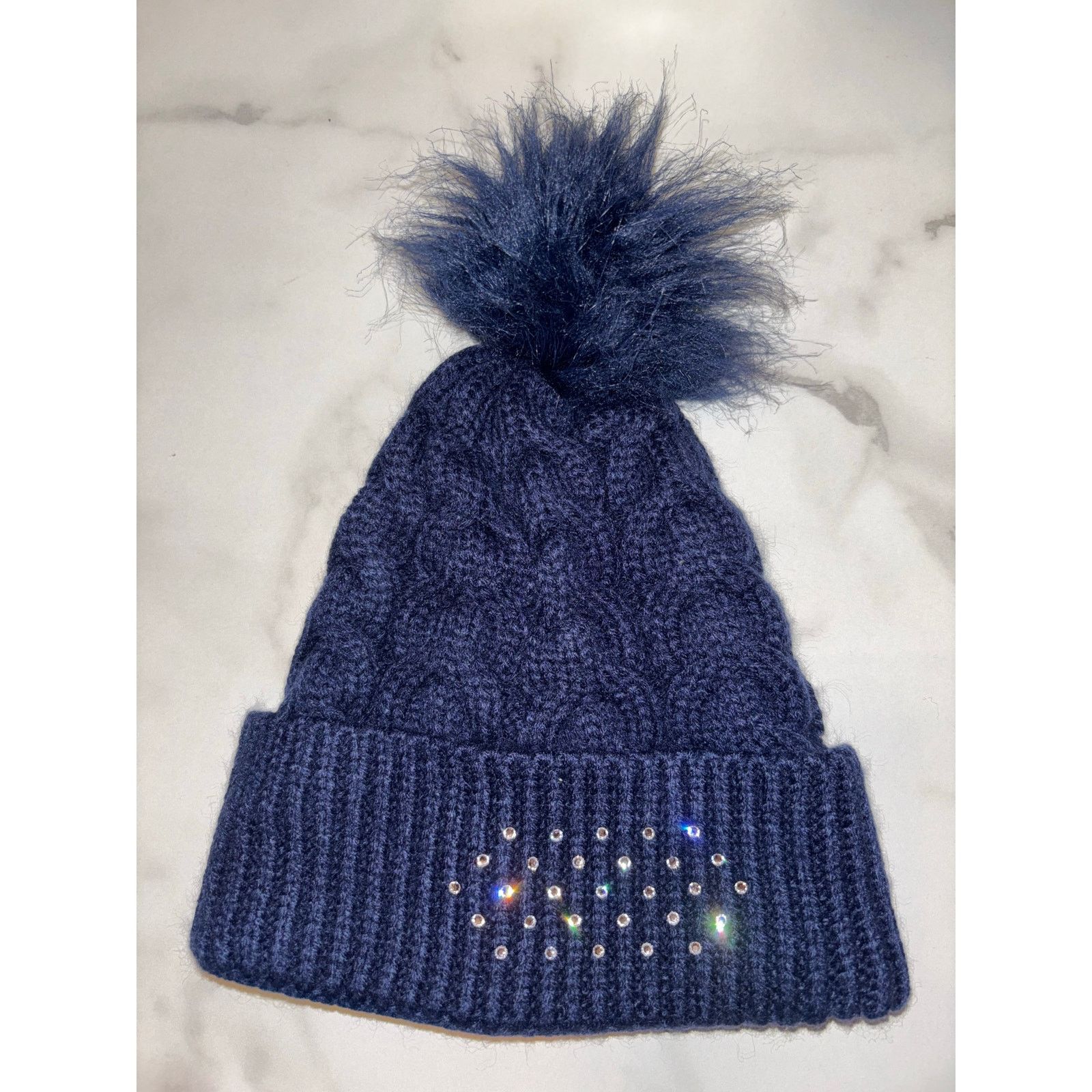 Swarovski Childs Swarovski Navy Blue Beanie One Size Size ONE SIZE - 3 Thumbnail
