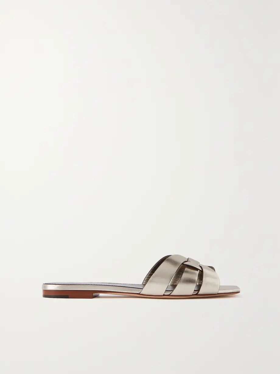 image of Saint Laurent Paris O1S1Wg110324 Tribute Mule Shoess Leather In Metallic Finish Shoes, Women's (Siz