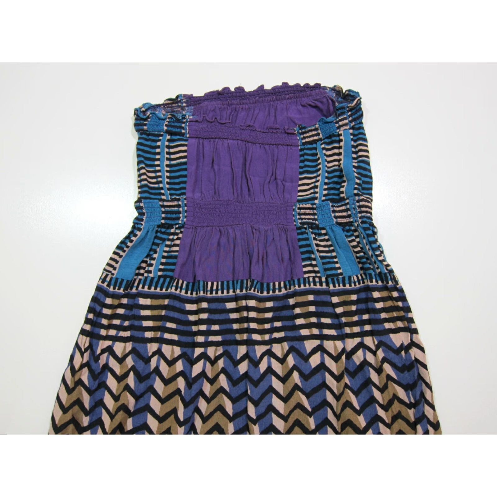 Ann Taylor Ann Taylor Loft Chevron Strapless Sun Dress Women S Purple Blue Black Chevron Pattern Sundress Small Size S / US 4 / IT 40 - 5 Thumbnail