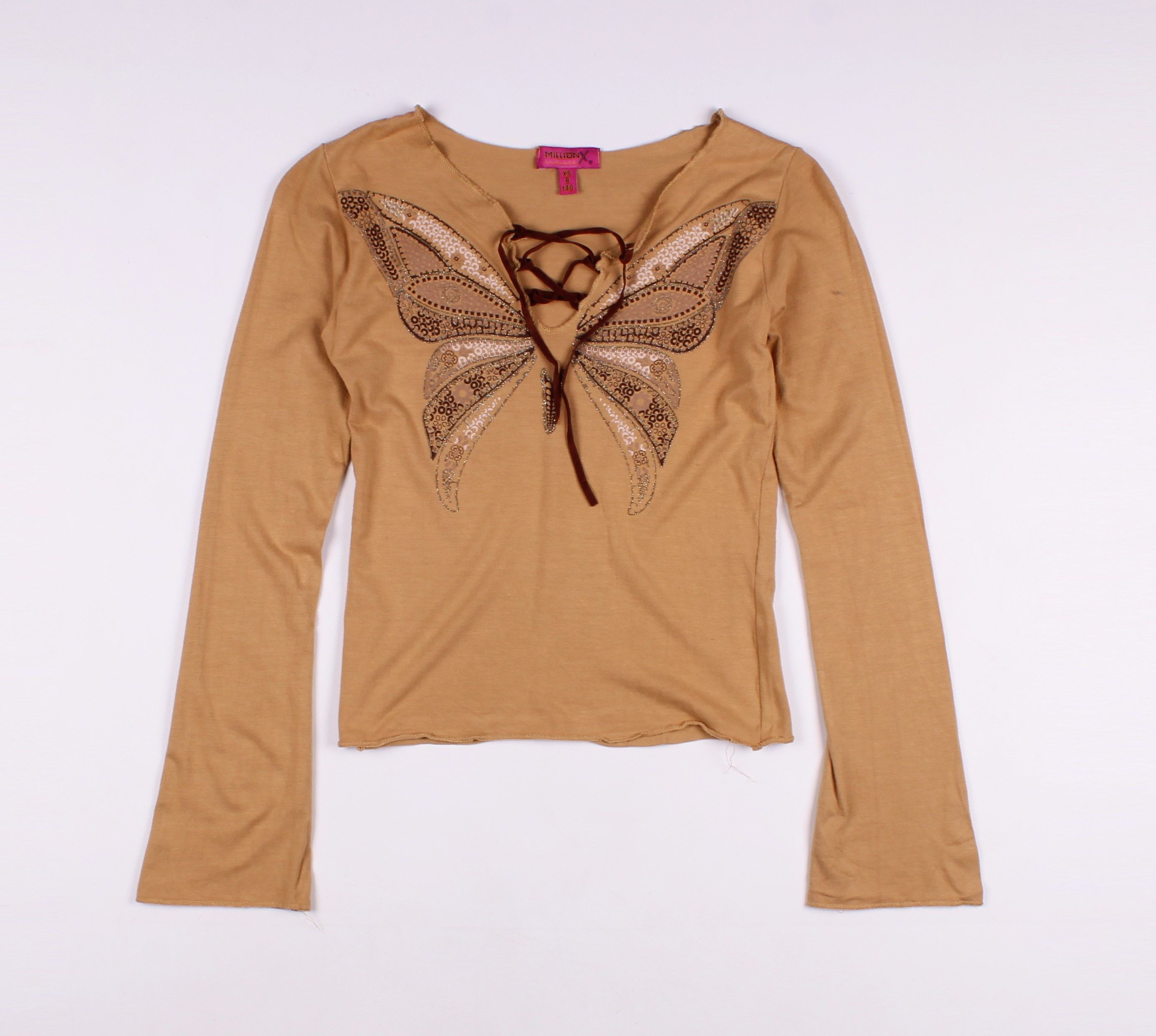 Vintage Vintage Y2K Tan Long Sleeve Top Size XS / US 0-2 / IT 36-38 - 1 Thumbnail