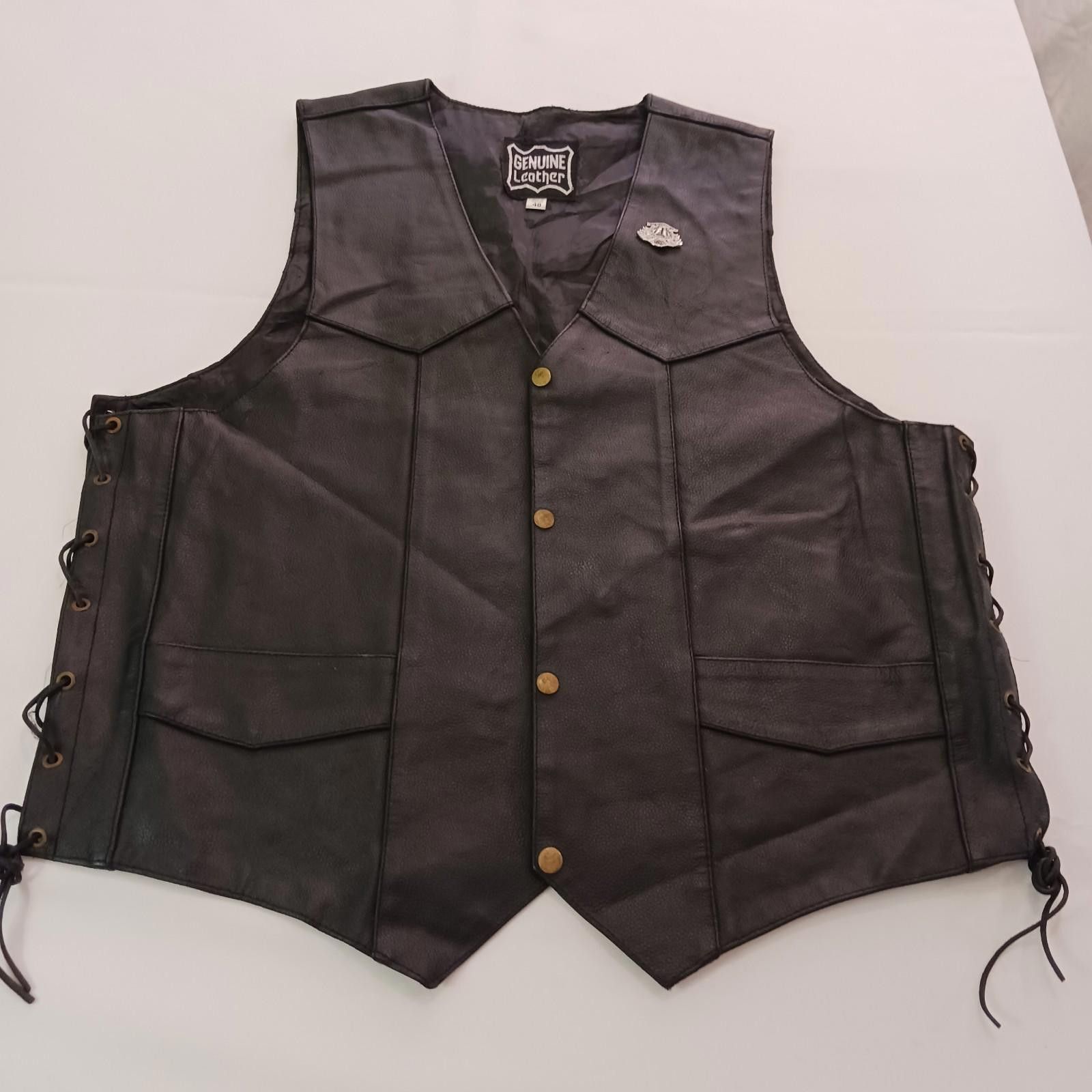Genuine Leather Genuine Leather Men's Black Real Leather Snap Button Vest 48 Size US M / EU 48-50 / 2 - 1 Thumbnail