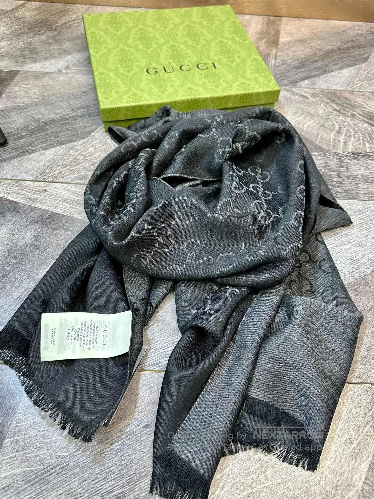 Gucci Gucci Dark Gray Logo Fringe Scarf. Size ONE SIZE - 3 Thumbnail