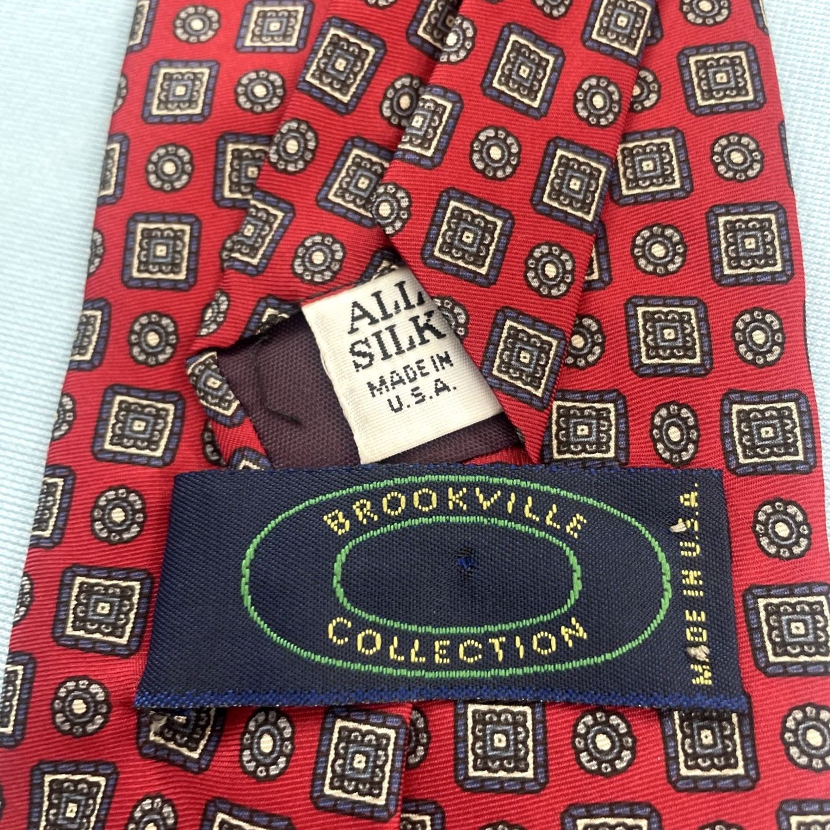 Vintage Brookville Collection Silk Wide Multi-Print Medallion vtg 80s Red Necktie 3.7x59 Size ONE SIZE - 5 Thumbnail