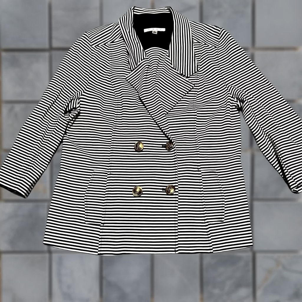 Vintage Cabi Life Jacket Blazer Womens Large 823 Nautical Striped Gold Button 3/4 Sleeve Size L / US 10 / IT 46 - 1 Thumbnail