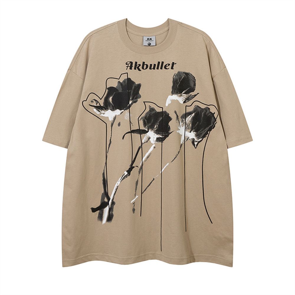 Japanese Brand × Vintage Khaki Rose Print Vintage Casual T-shirt for Men Size US L / EU 52-54 / 3 - 1 Thumbnail
