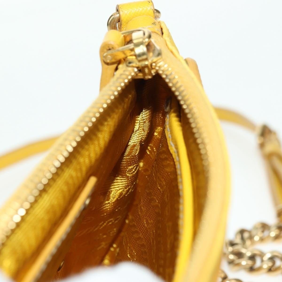 Prada Prada Nylon Leather Chain Shoulder Bag Yellow Gold Size ONE SIZE - 8 Thumbnail