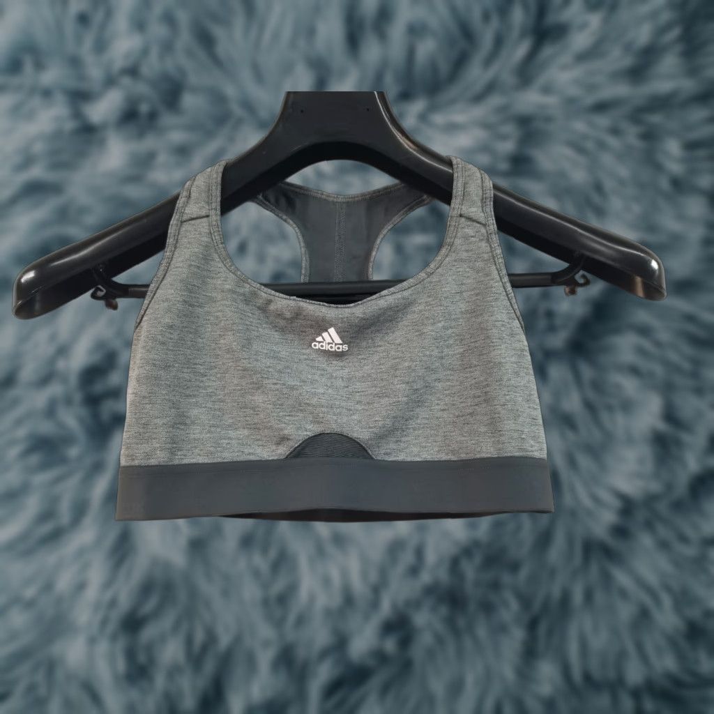 Adidas Adidas Women's Bra Shirt Athletic Sports Bra S Gray Medium Support Compression Breathable Lightweight Sports Logo Gym Training Size ONE SIZE - 1 Thumbnail
