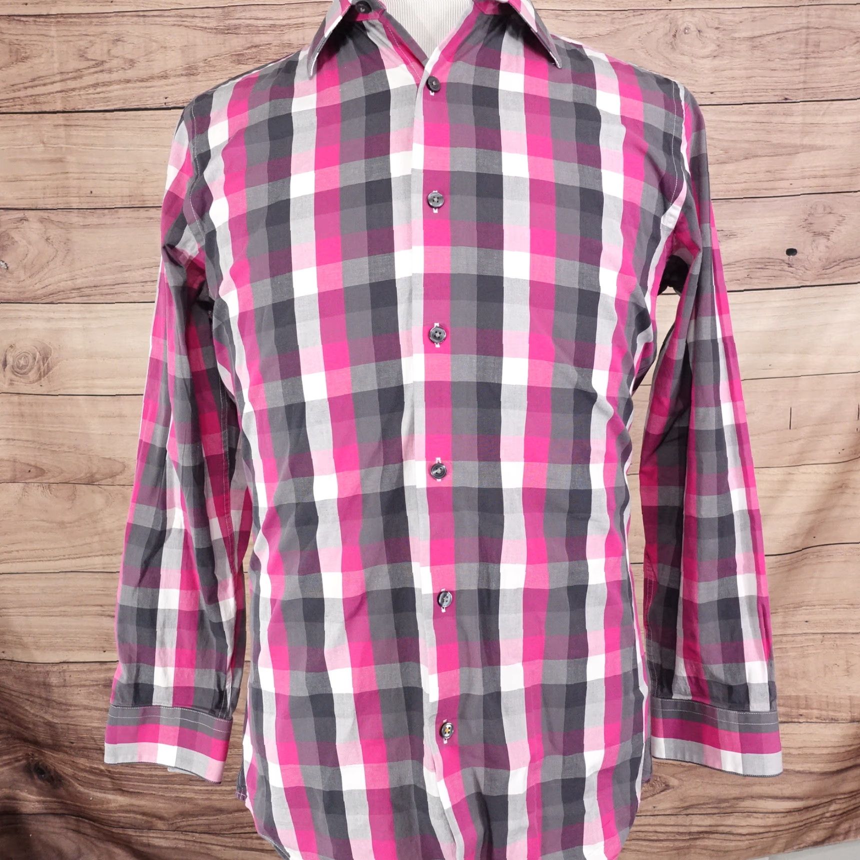 Apt. 9 Apt. 9 Stretch Slim Fit Pink Check Dress Shirt Men 15.5 Neck 32/33 Sleeve Size 40R - 3 Thumbnail