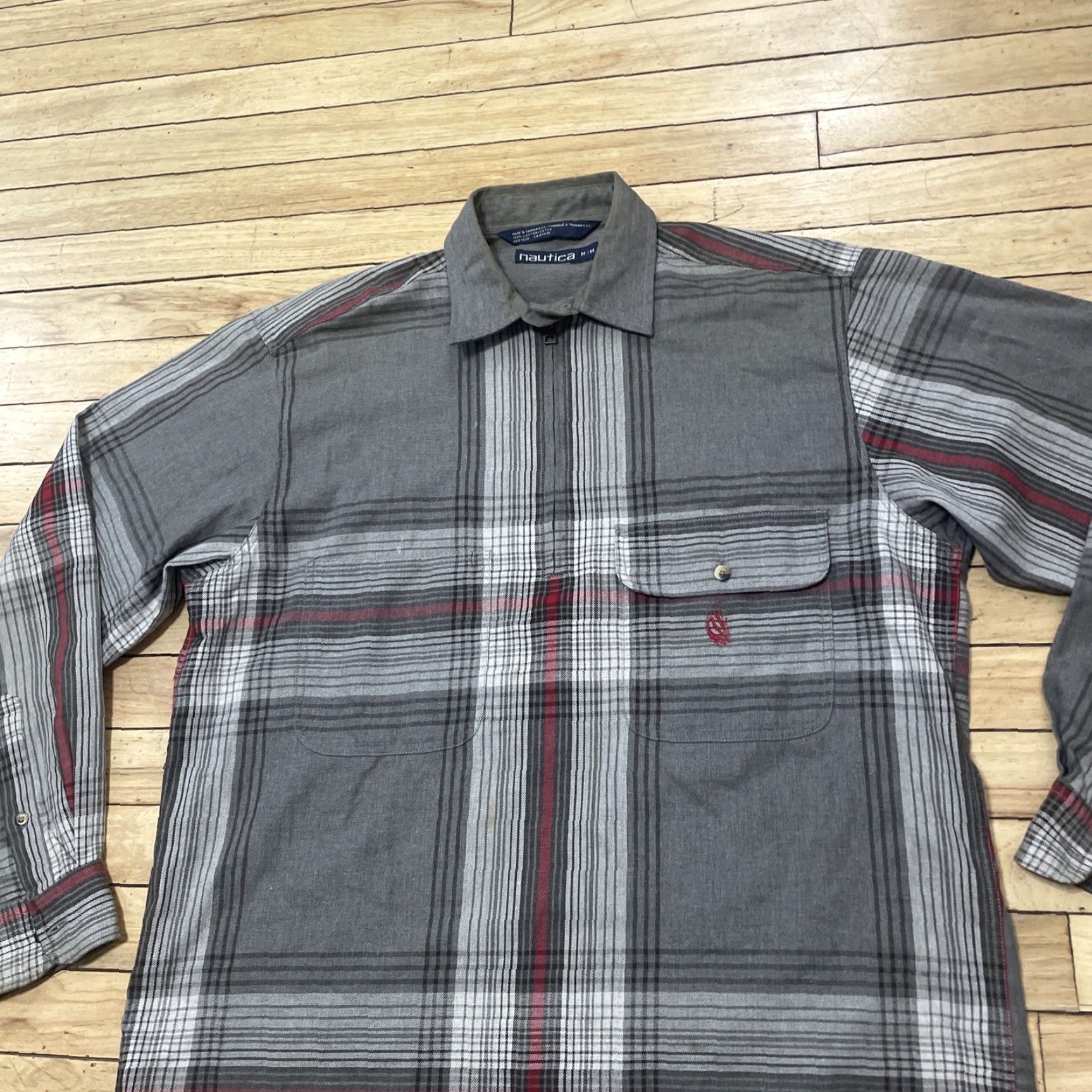 Nautica VINTAGE Nautica Shirt Men M 1/4 Zip Plaid Red Gray Grunge 90s Cotton Long Sleeve Warm Casual Workwear Size US M / EU 48-50 / 2 - 3 Thumbnail