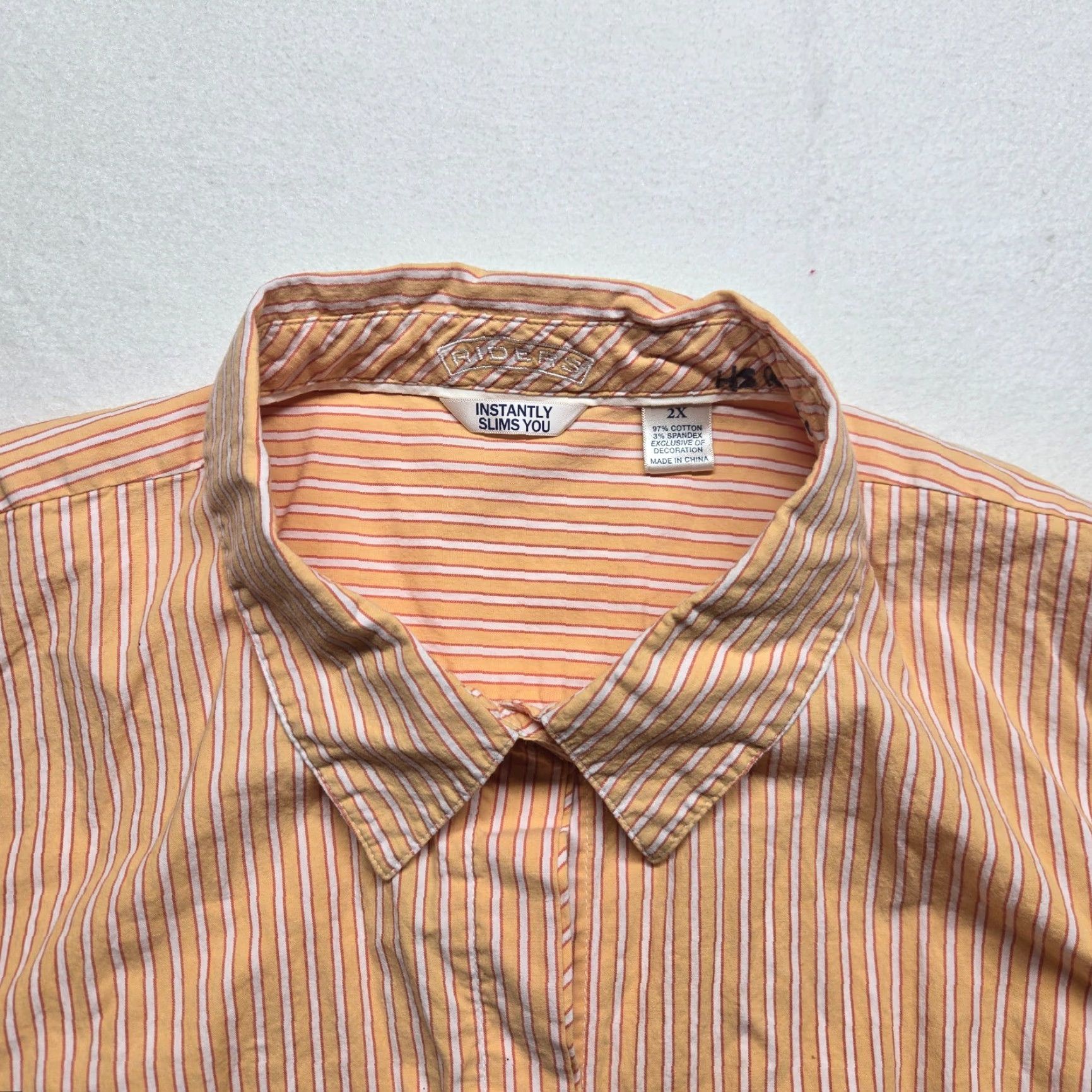Vintage Riders Shirt Button-Up Short Sleeve Orange Stripe 2X Womens Casual Shirt Size XXL / US 16-18 / IT 52-54 - 2 Thumbnail