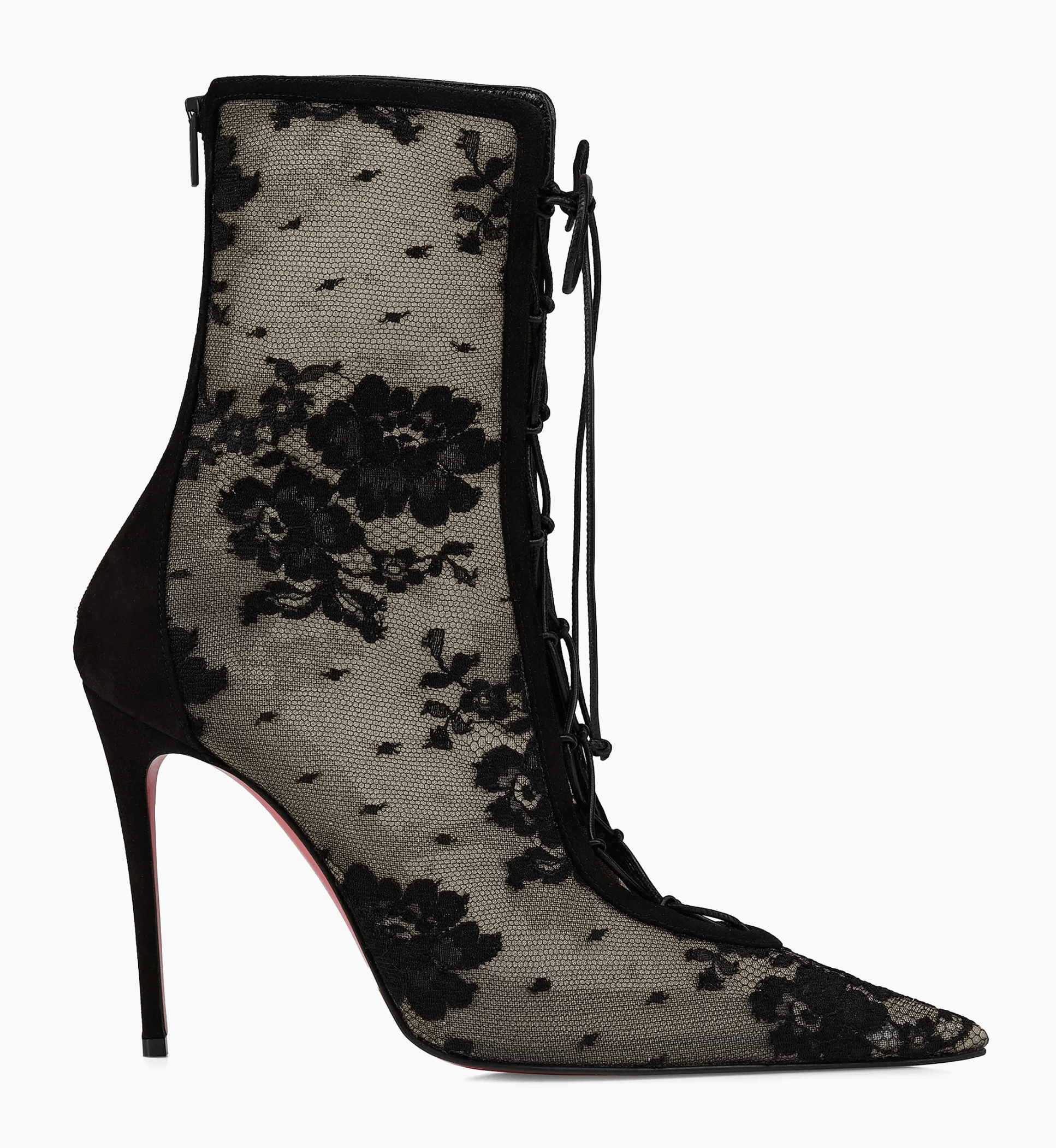 Christian Louboutin KM Lace Booty 100 Black Mesh Lace Up Ankle Heel Bootie 40 Size US 10 / IT 40 - 5 Thumbnail