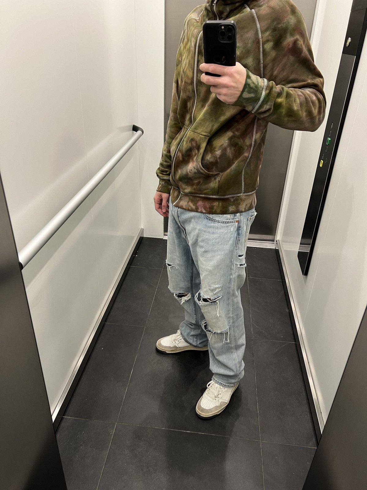 acne y2k full zip gimp camo tie dye solid hoodie