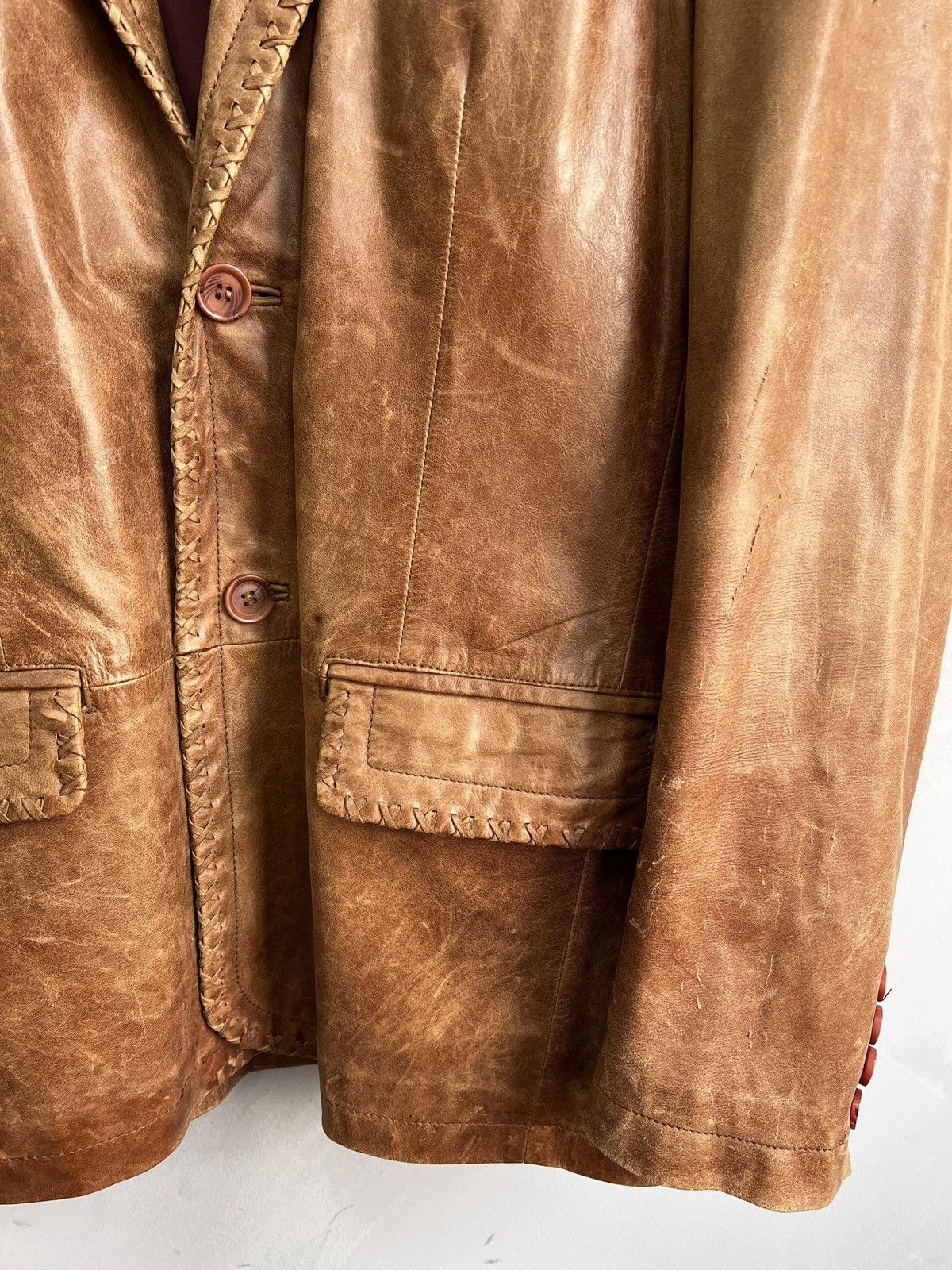 14th Addiction STITCHING AVANT GARDE DISTRESSED LEATHER BLAZER JACKET Size US M / EU 48-50 / 2 - 9 Thumbnail