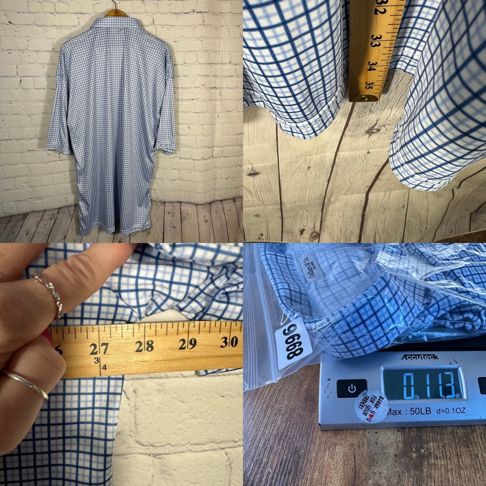 CO Collars & Co Mens Dress Collar Polo Shirt 4XL Blue White Check Stretch New Size 48R - 8 Thumbnail