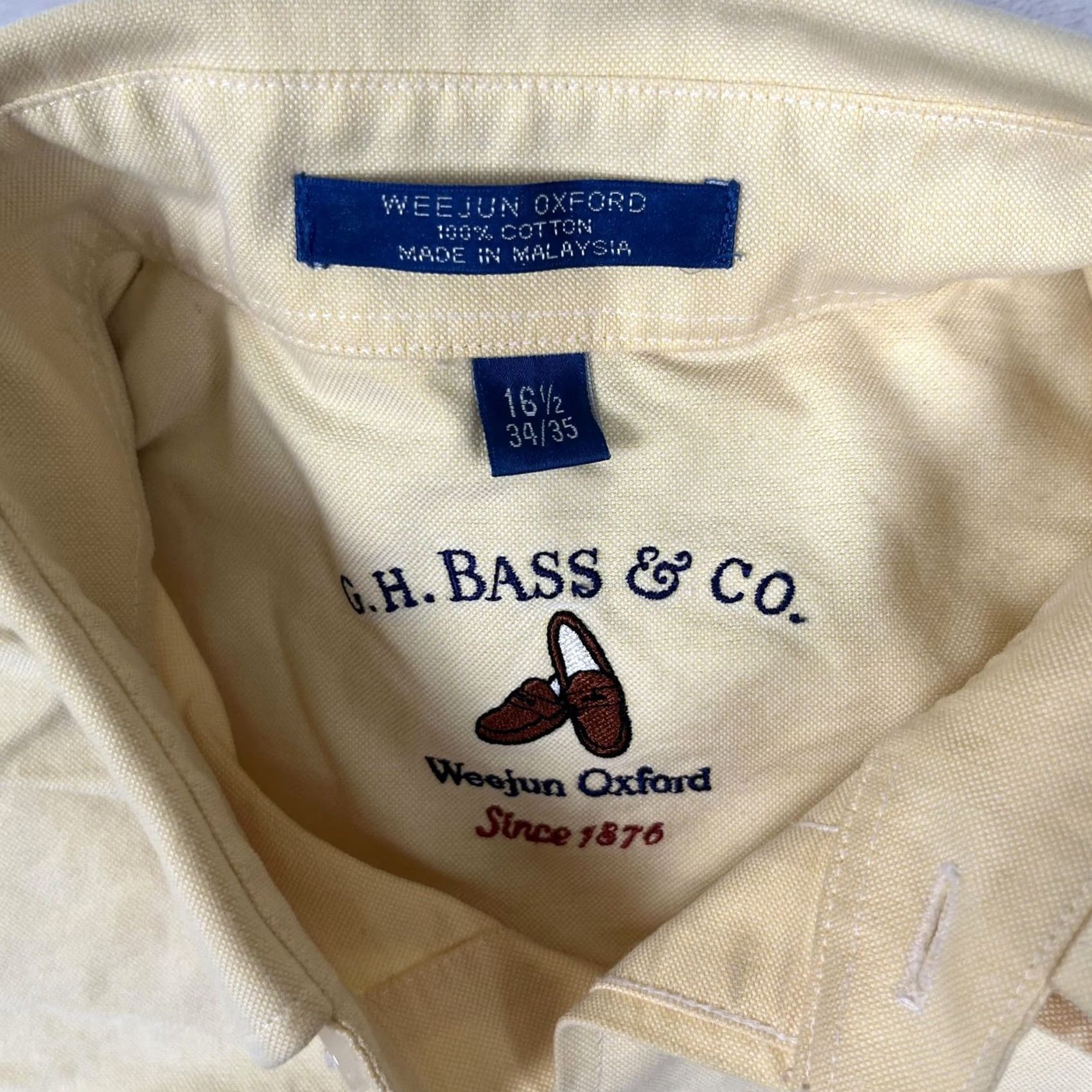 Vintage G.H. Bass & Co. Shirt Mens Large Yellow Weejun Oxford Long Sleeve Button Front Size US L / EU 52-54 / 3 - 2 Thumbnail