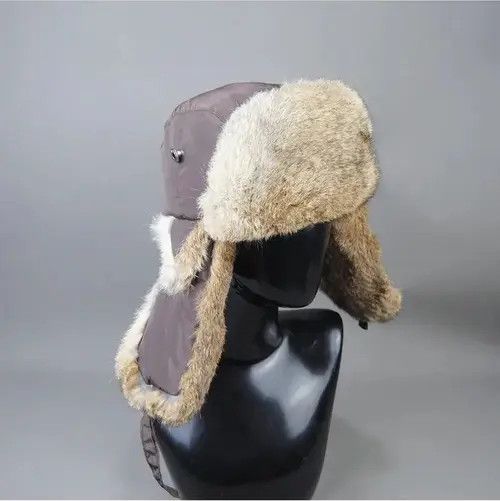 Other Warm Natural Rabbit Fur Bomber Hat With Earflaps Size ONE SIZE - 1 Thumbnail