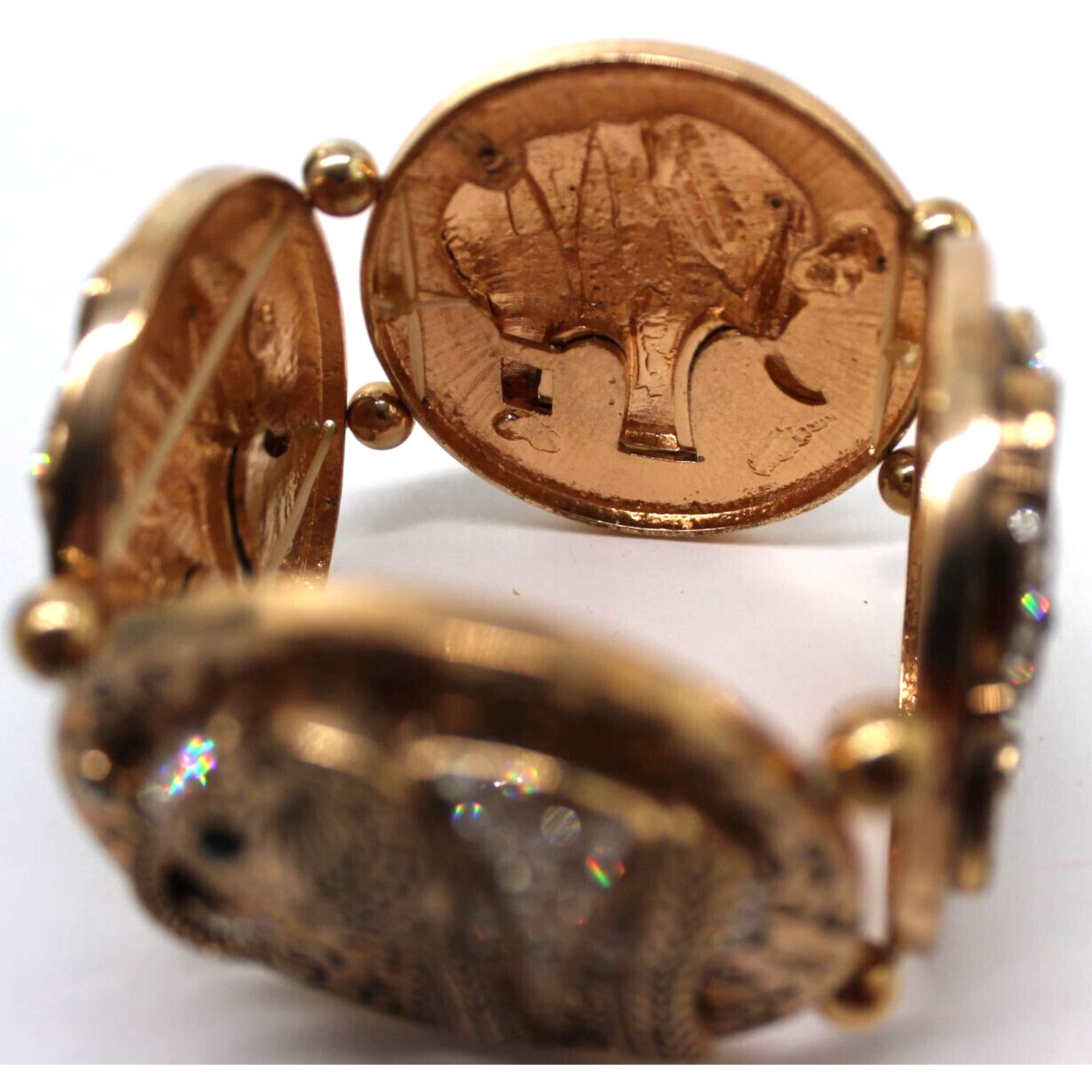 Other Chunky Gold Tone Elephant Bracelet • Rhinestone • Etched Size ONE SIZE - 4 Thumbnail