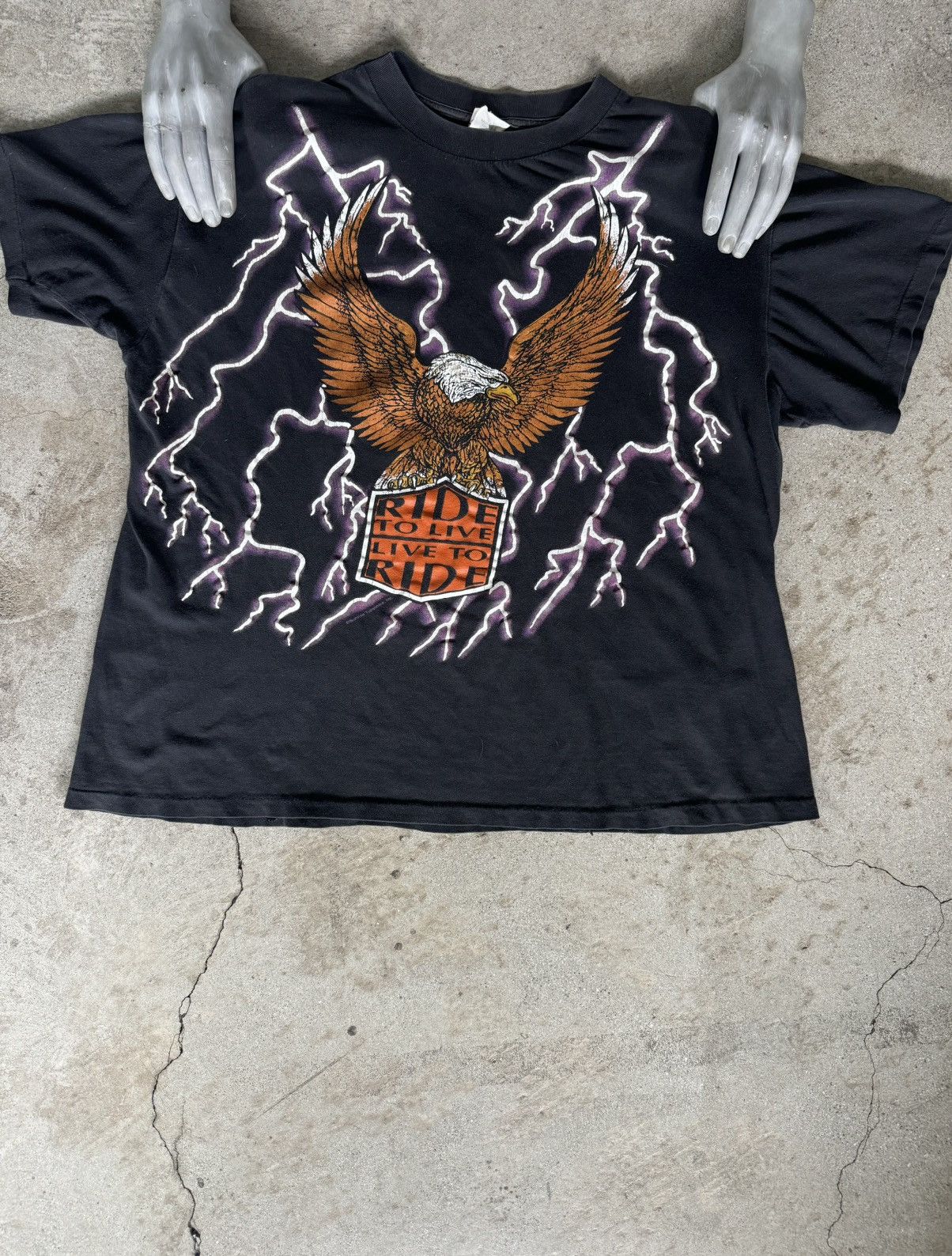 image of American Thunder Vintage Boxy Single Stitch Thrashed Tee in Black, Men's (Size XL)