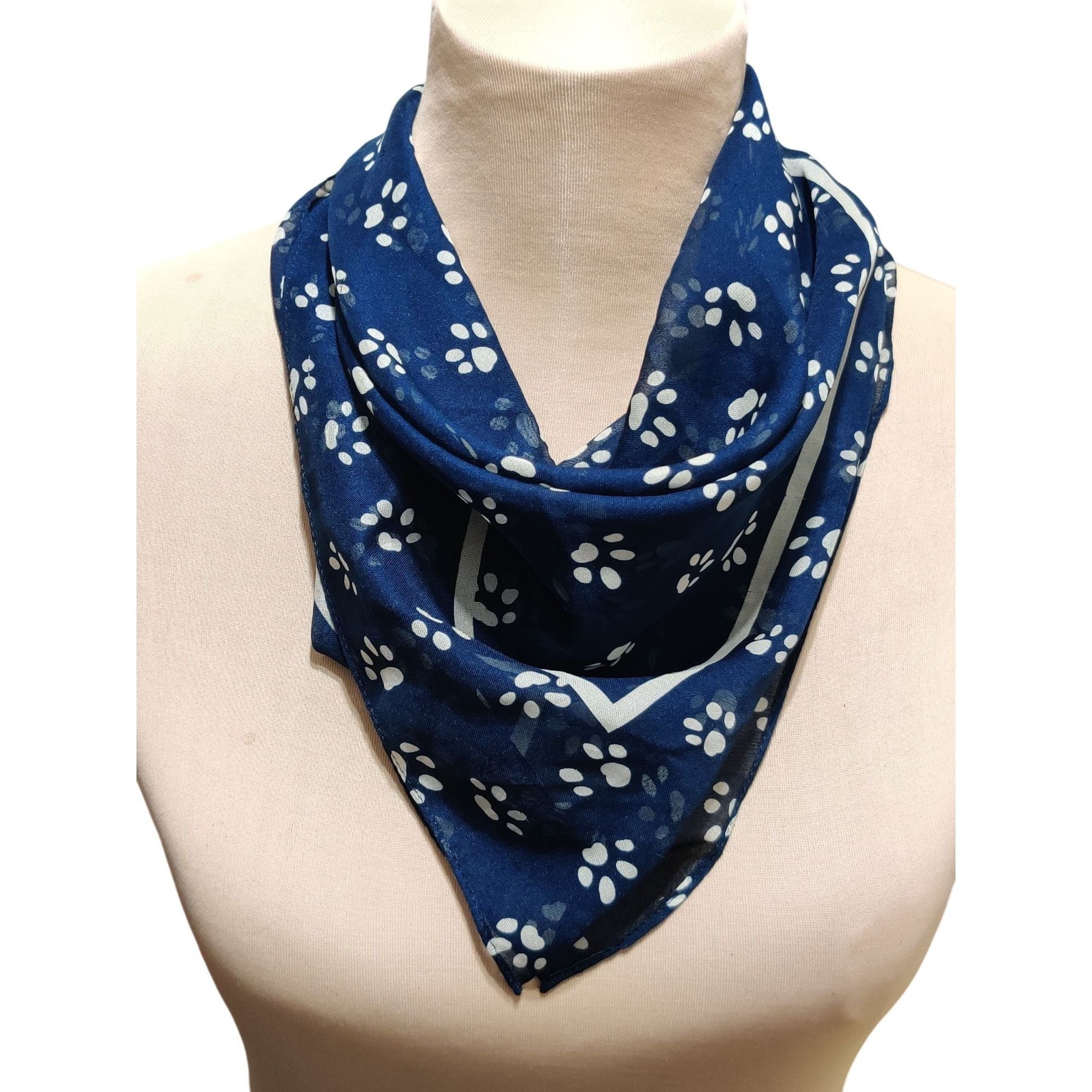 Vintage Womens Scarf Blue Paw Print Vintage Square Lightweight Novel Size ONE SIZE - 10 Thumbnail