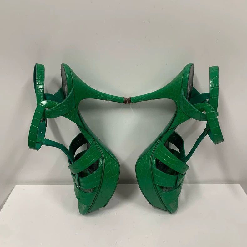 Saint Laurent Paris Saint Laurent Green Patent Leather Heels-2506 Size US 8 / IT 38 - 6 Thumbnail