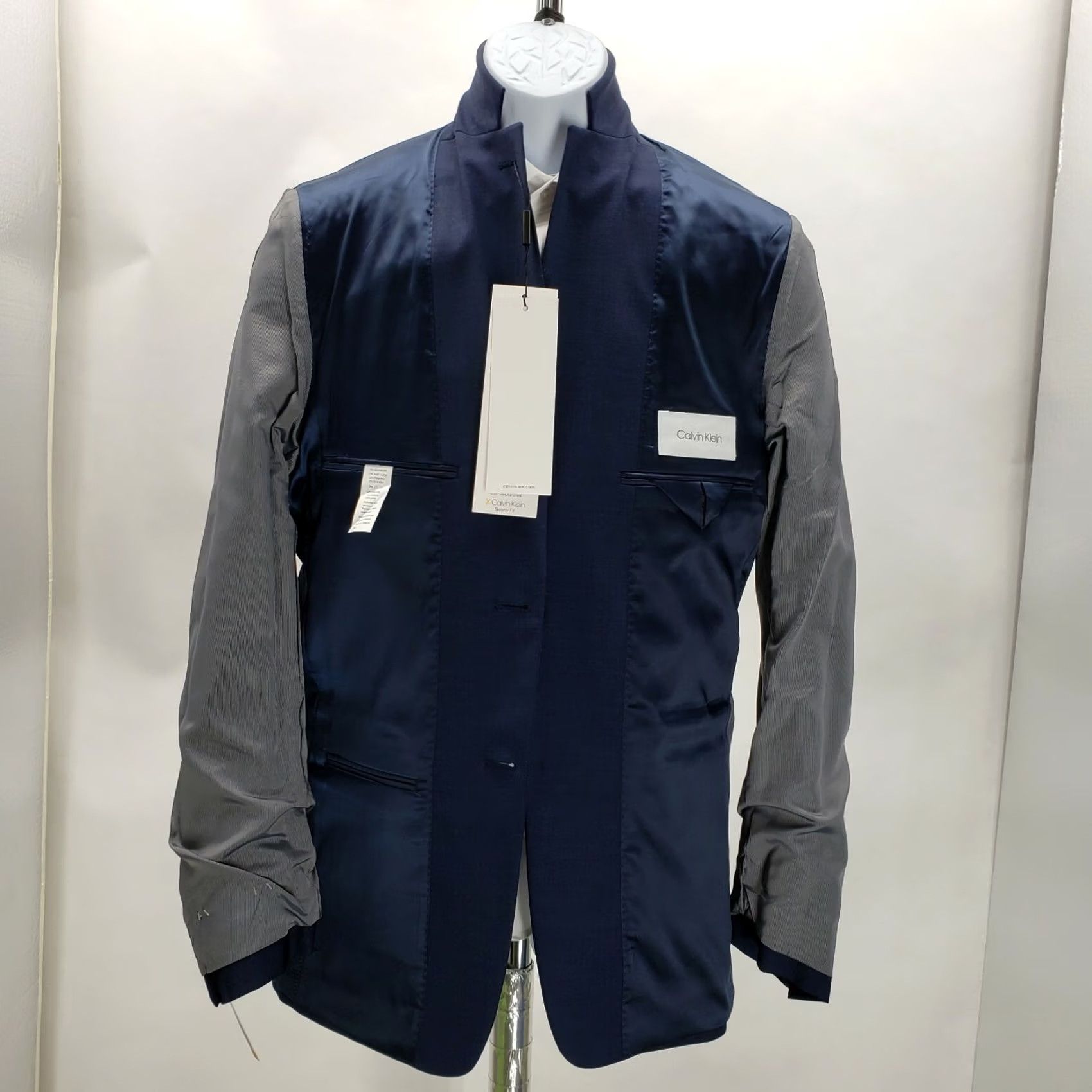 Calvin Klein Calvin Klein MILO Stretch Skinny Fit Blue Dress Suit Jacket 44L Mens Wool/Polyester/Spandex Notch Lapel Long Coat Jacket Single-Breasted 1 Piece Size 44R - 4 Thumbnail
