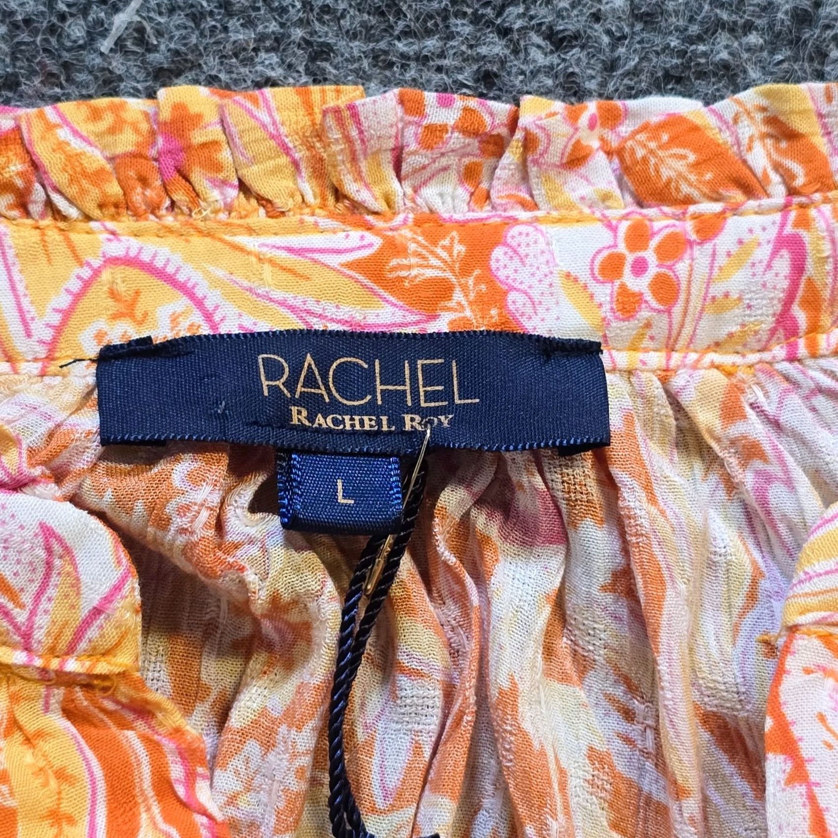 Rachel Zoe Rachel Zoe Top Womens L Orange Floral V Neck Flutter Sleeve Casual Shirt Blouse Regular Mill Rayon Summer Spring Womens Size L / US 10 / IT 46 - 3 Thumbnail