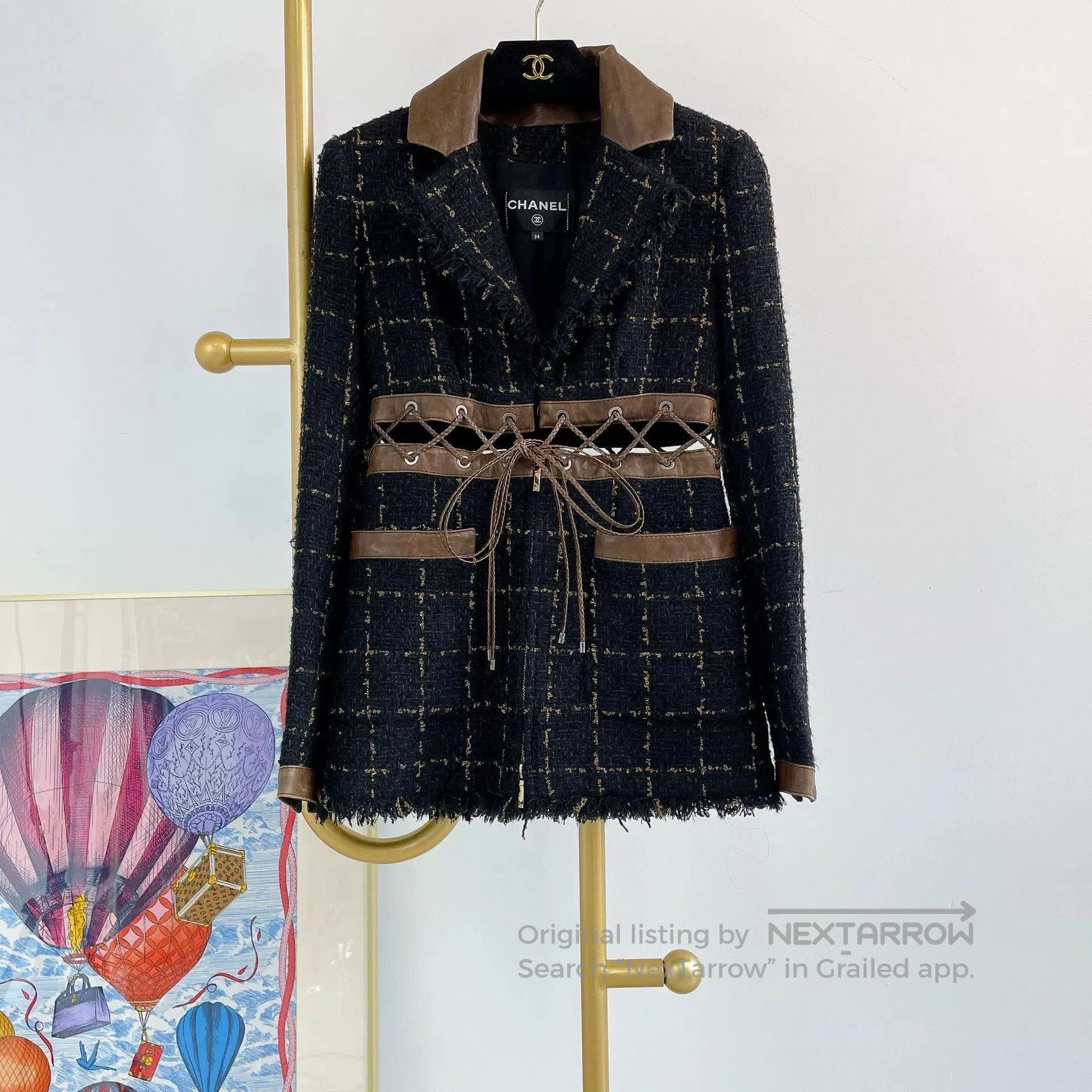 Chanel CHANEL Black Brown Crop Belted Coat. Size US S / EU 44-46 / 1 - 1 Thumbnail