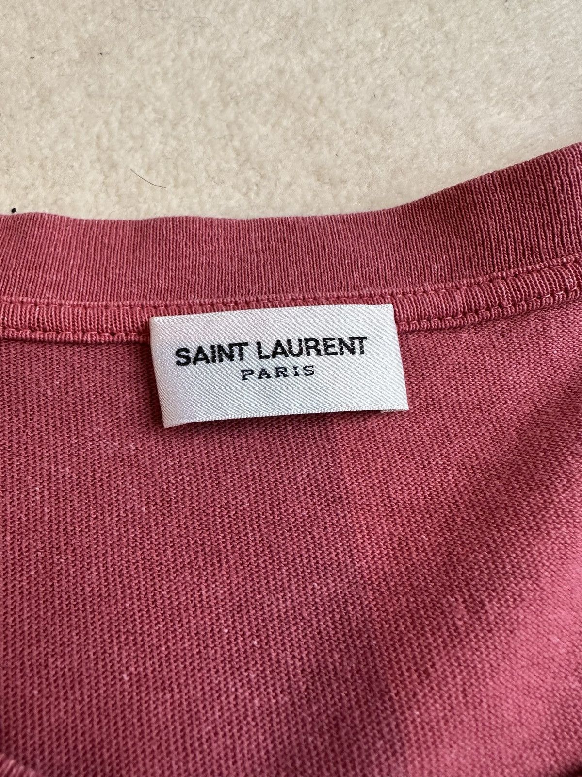 Saint Laurent Paris $550 Saint Laurent Rive Gauche logo t shirt pink salmon Size US M / EU 48-50 / 2 - 9 Thumbnail