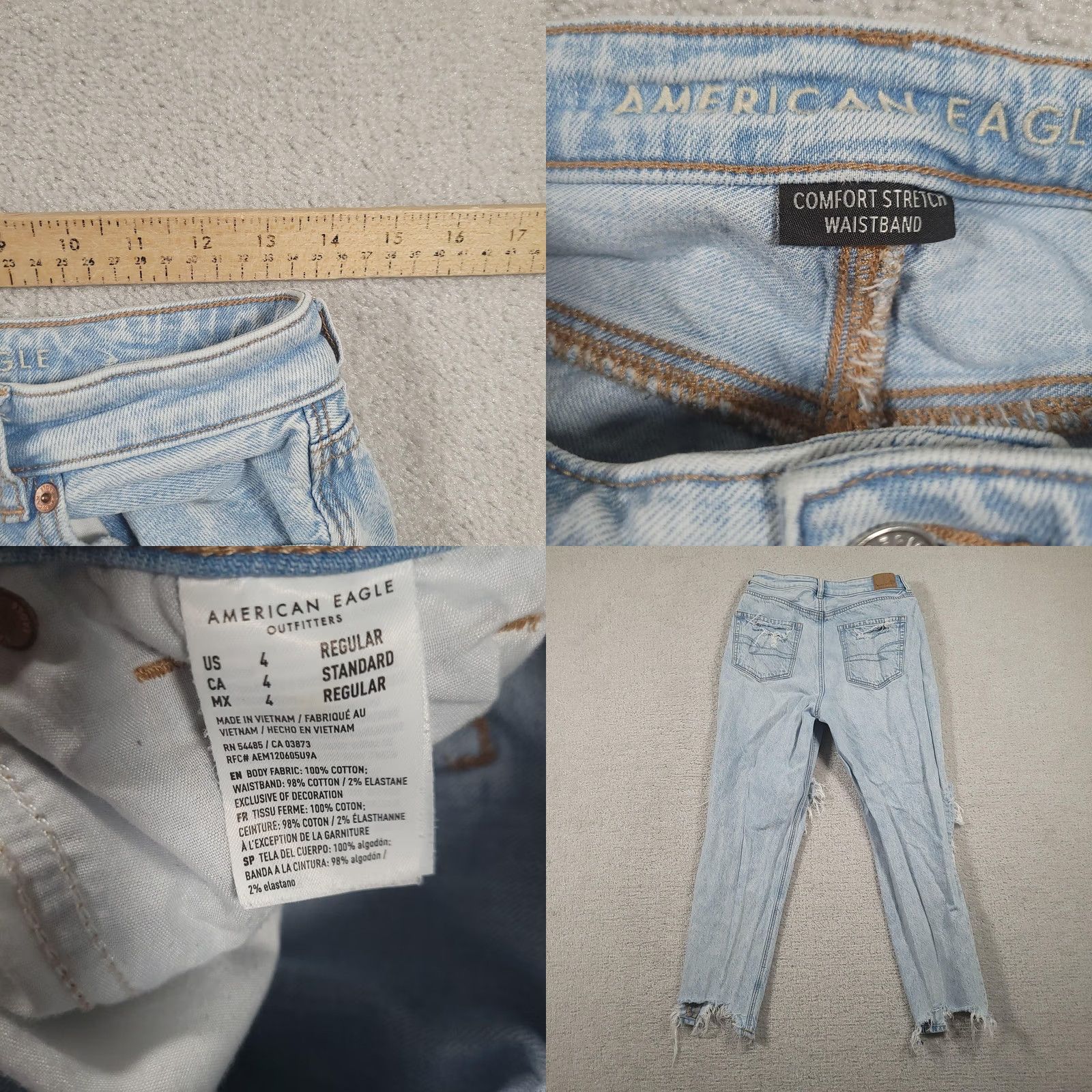 Vintage VINTAGE American Eagle Jeans Womens 4 Light Wash Distressed Raw Hem Ripped Stretch Mom Jeans Womens 4 Light Wash Blue Jeans Distressed Pockets Zip Fly Size 27" / US 4 / IT 40 - 8 Thumbnail