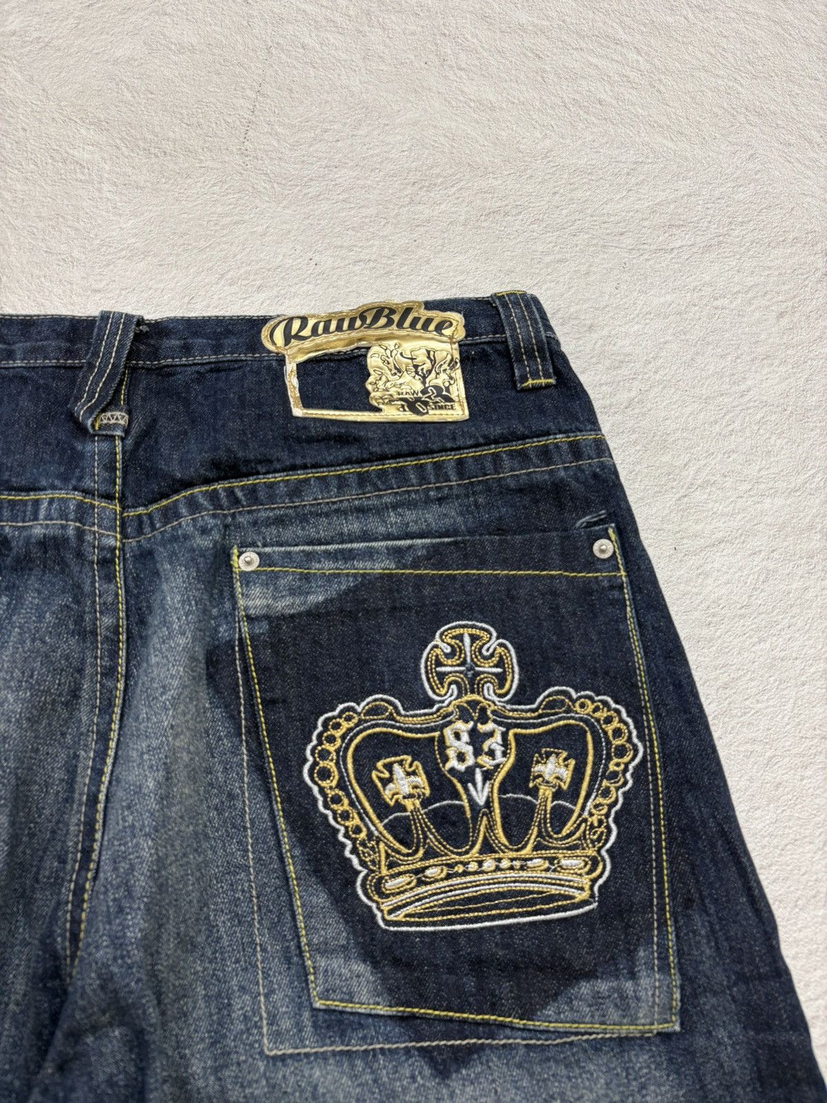 JNCO 2000s rawrblue poem embroidery jorts denim y2k style Size US 33 - 7 Thumbnail