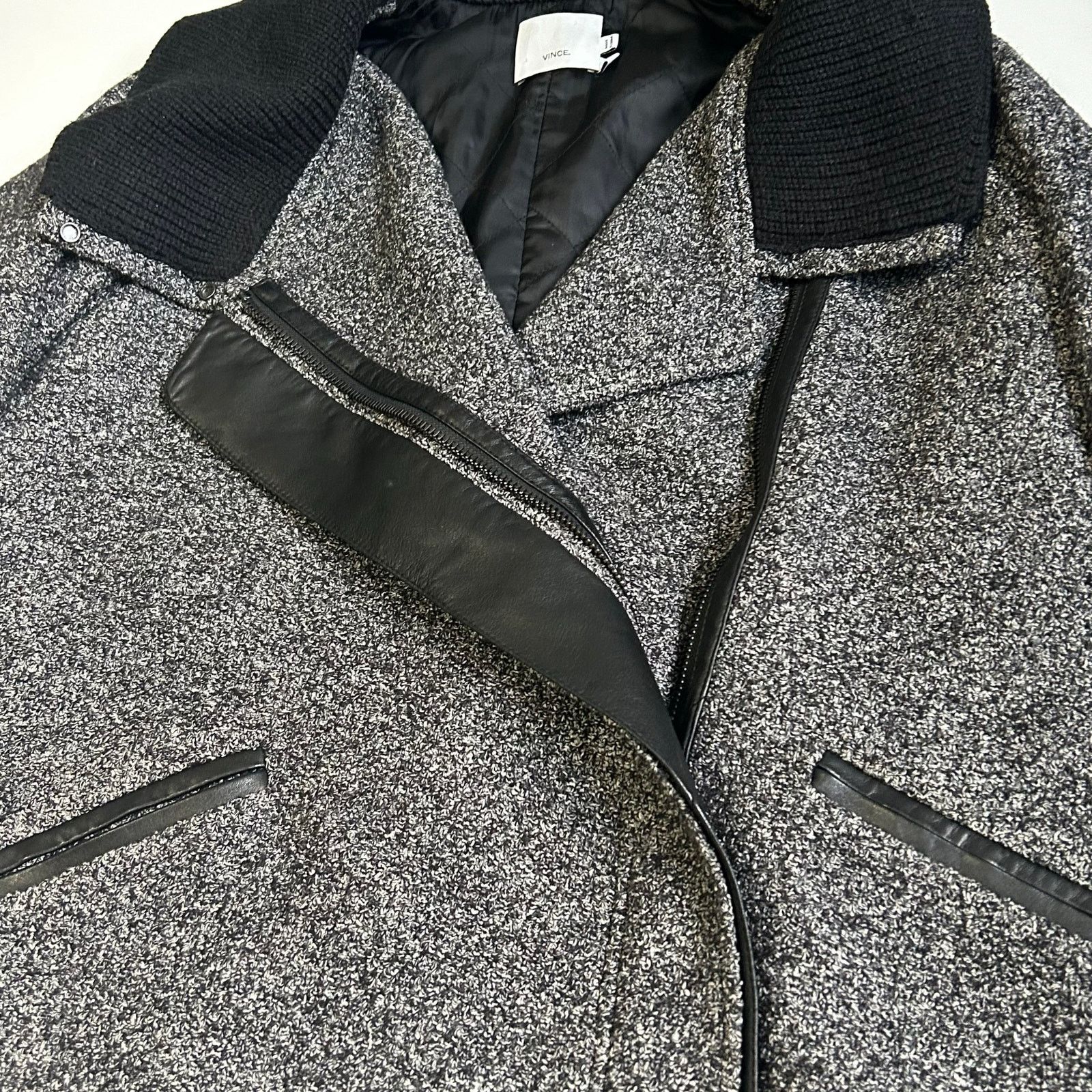 Vince Vince Wool Pea Coat Shawl Collar Gray Black Leather Small Size S / US 4 / IT 40 - 12 Thumbnail