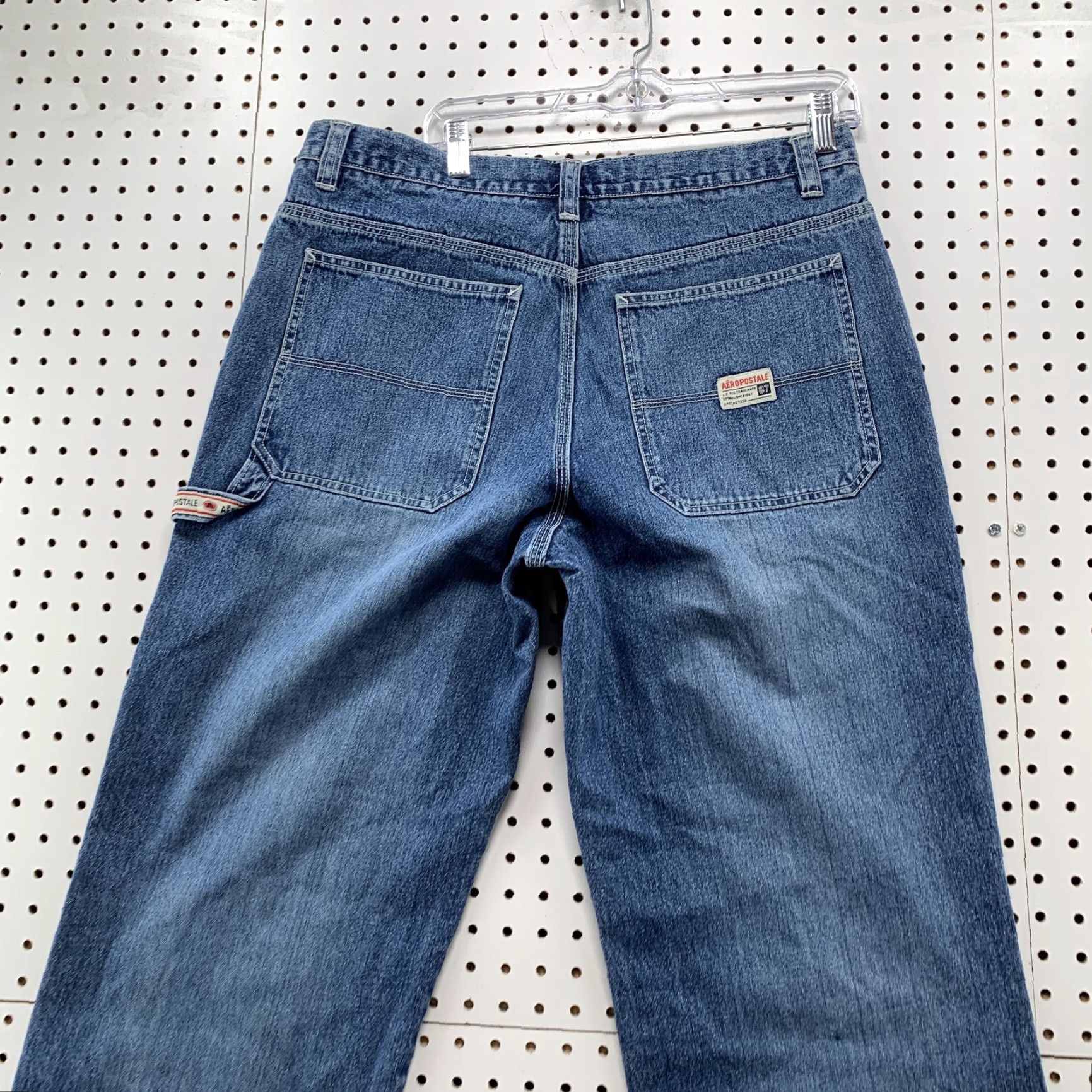 Vintage VINTAGE Aeropostale Baggy Wide Leg Denim Jeans Men M Drawstring 35x30.5 Blue Cotton Denim 5-Pocket Design Inseam 31 Straight Winter Fall Spring Mens Size US 31 - 7 Thumbnail