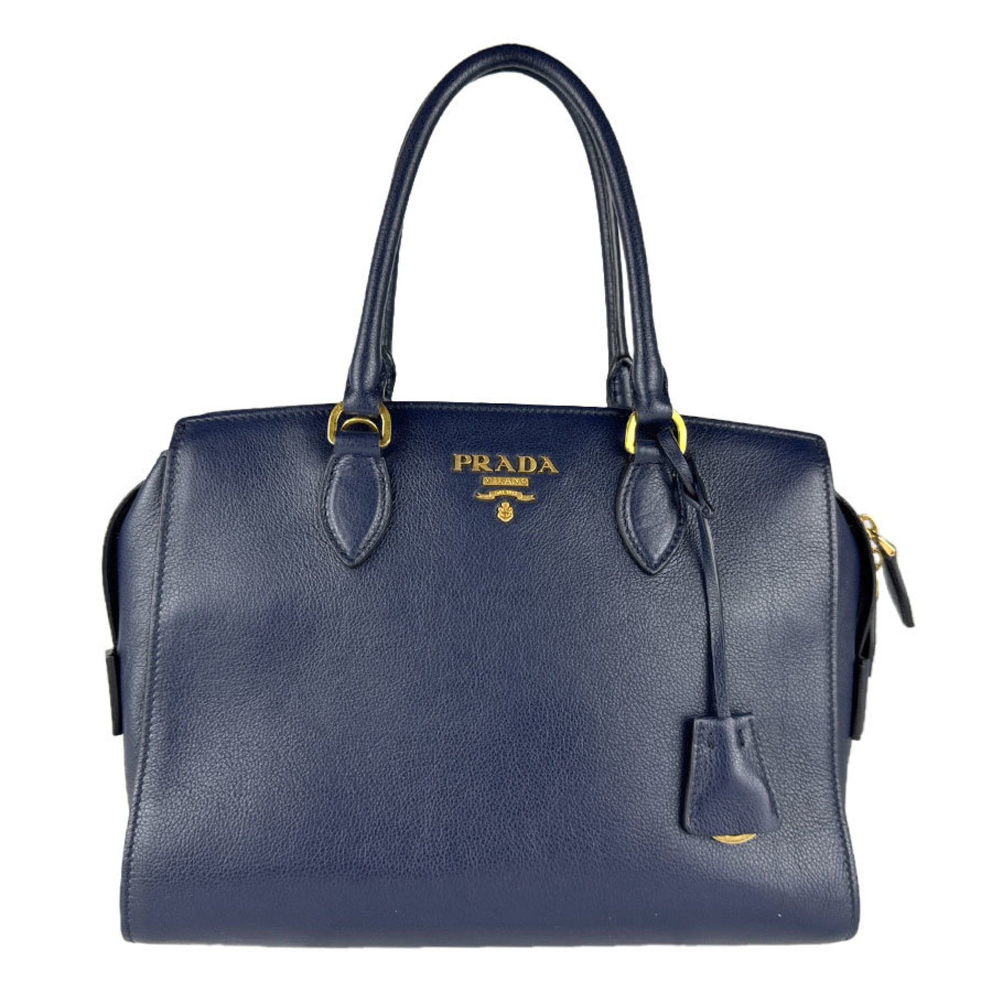 Prada Handbag Shoulder Bag Leather Navy Women's Z8878 in Blue