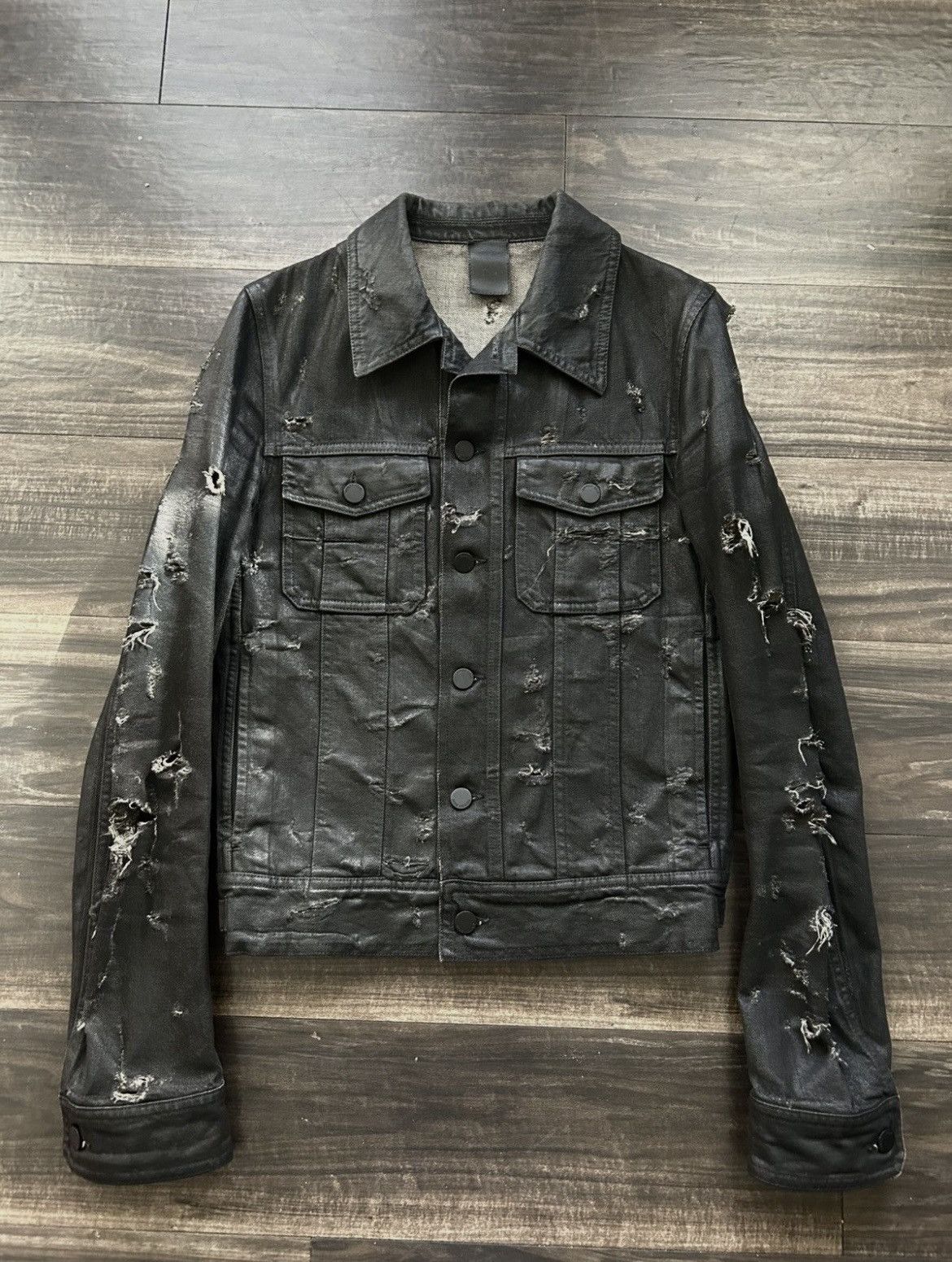 d*7様 難あり Dior homme 04SS strip期 レザーパッチタン Dior Dior strip SS04 waxed jacket | Grailed