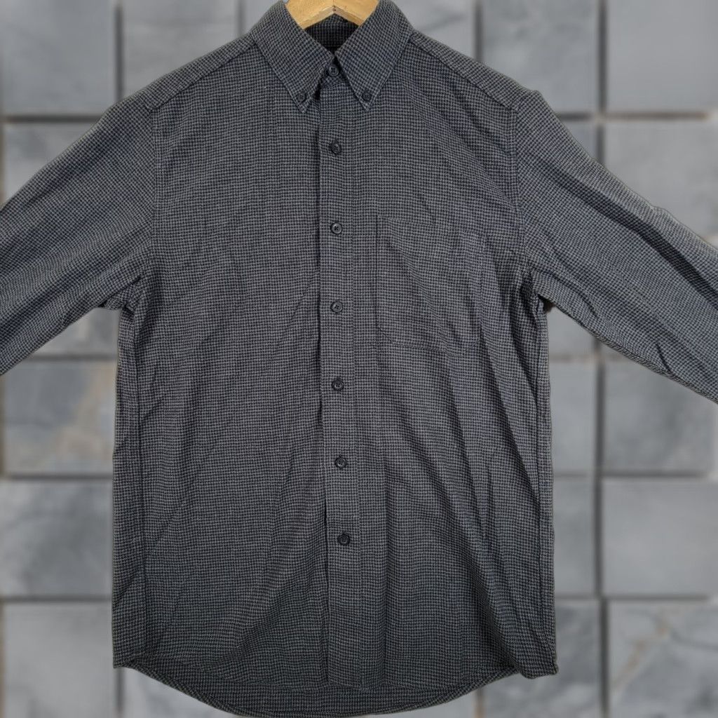 Vintage LL Bean Men's S Heavy Houndstooth Button Down Shirt Gray/Blk Long Sleeve Cotton Size US S / EU 44-46 / 1 - 1 Thumbnail