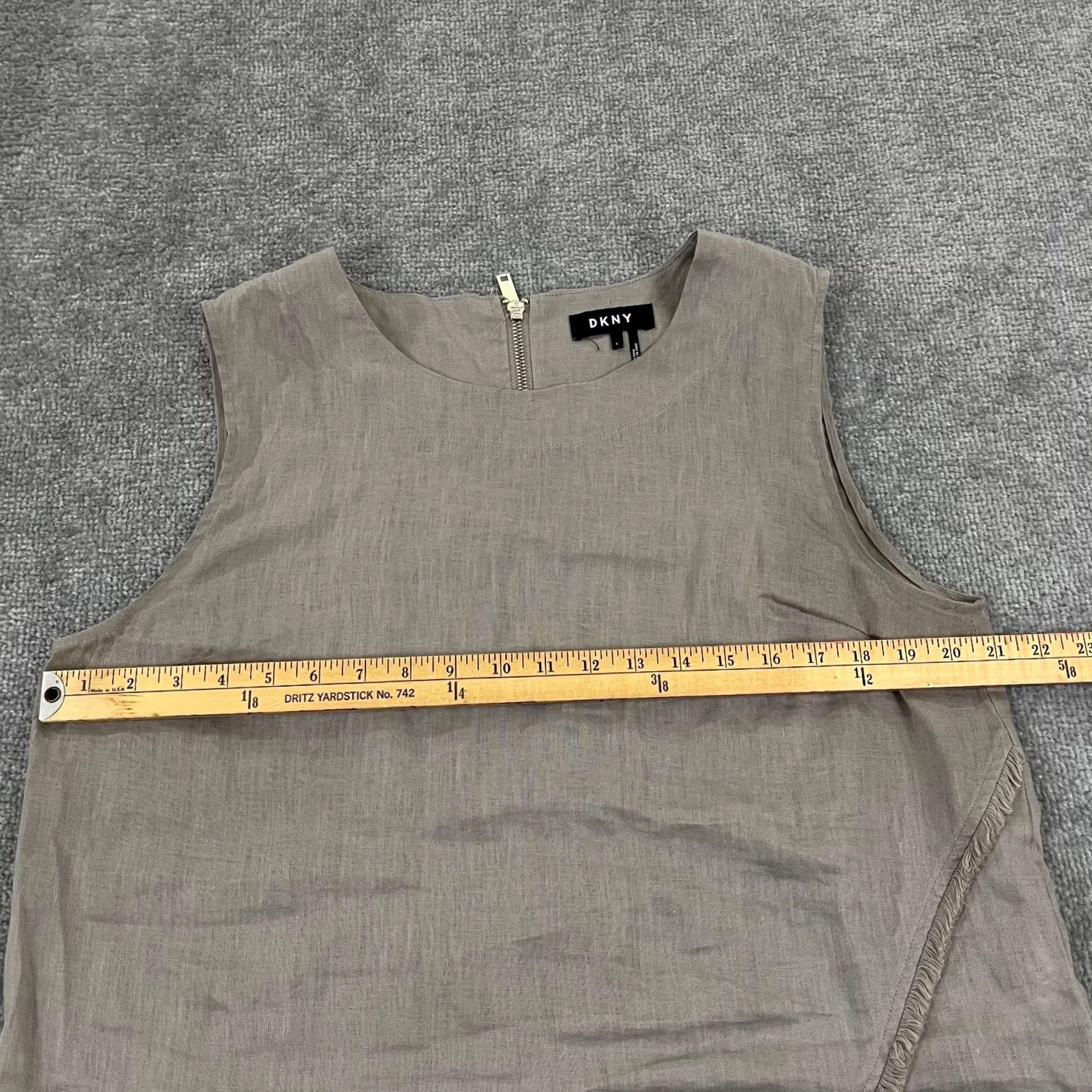 DKNY DKNY Top Womens Large Brown 100% Linen Lagenlook Asymmetrical Back Zip Shirt N/A Size L / US 10 / IT 46 - 6 Thumbnail
