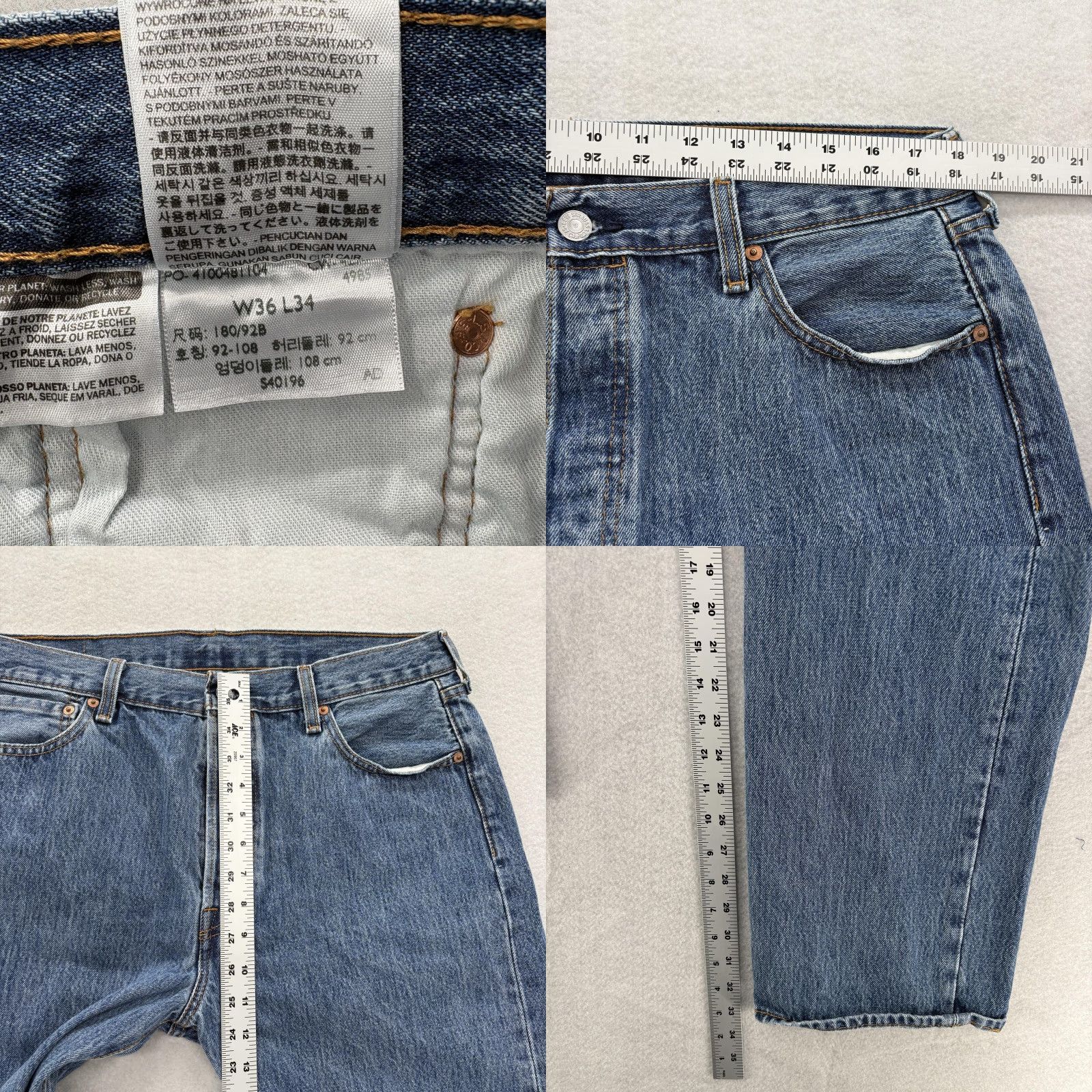 Levi's VINTAGE Levi's 501 Jeans Mens 36x34 Medium Blue Denim Button Fly Straight Leg Y2K Size US 36 / EU 52 - 8 Thumbnail