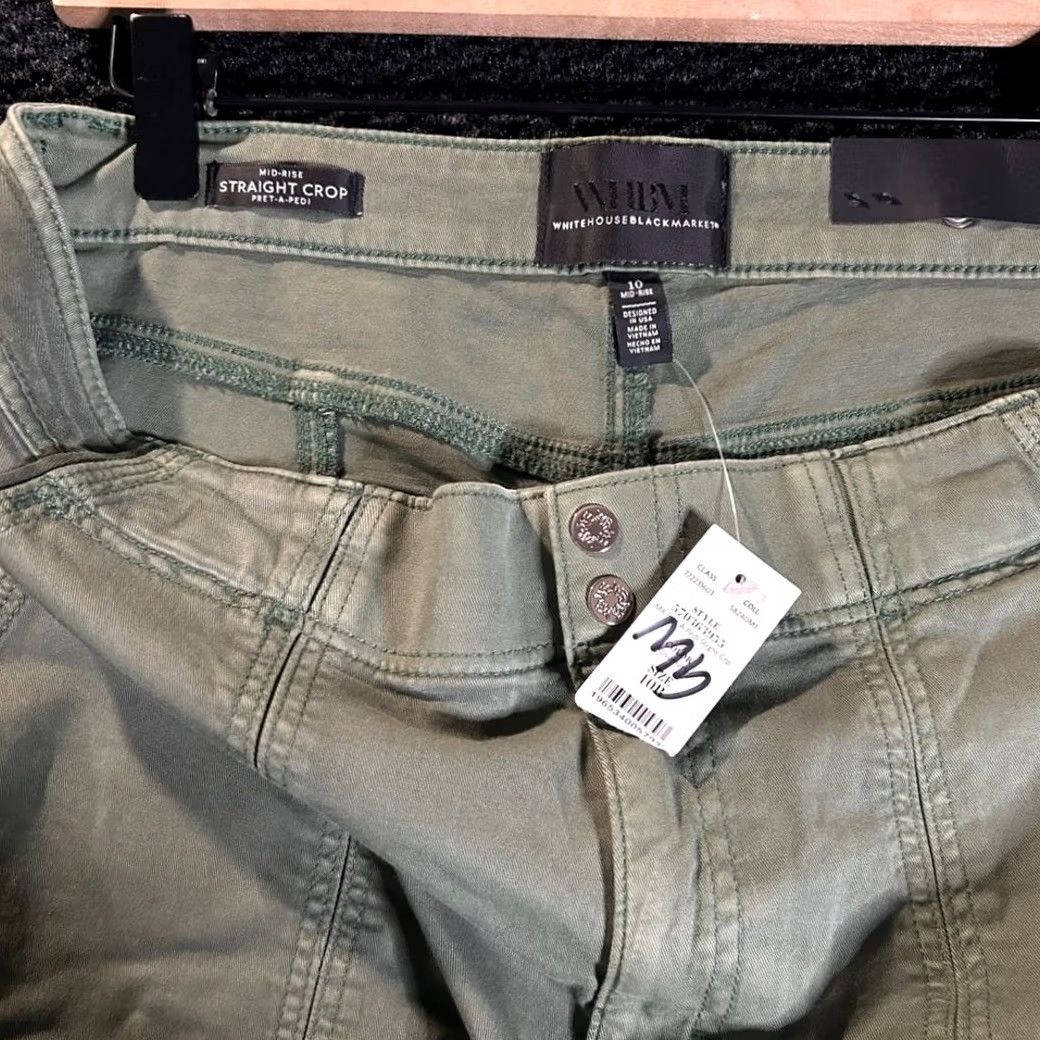 White House Black Market White House Black Market Crop Pants Women's 10 Olive Green Mid Rise Straight NWT Size 32" / US 10 / IT 46 - 3 Thumbnail
