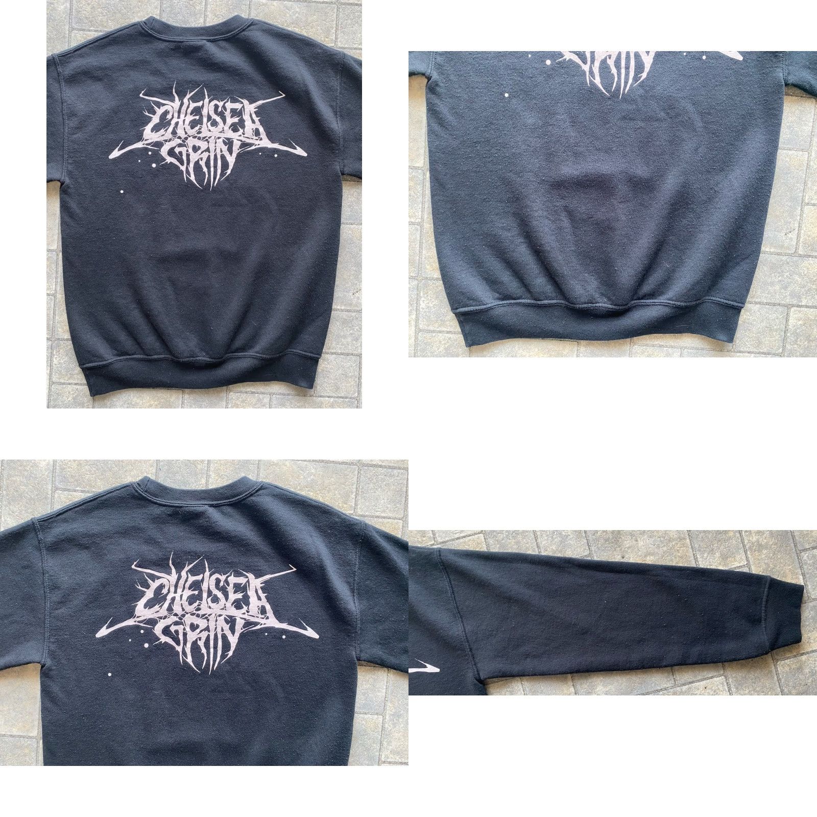 Gildan VINTAGE Chelsea Grin MENS SMALL Gildan Sweatshirt Double Sided Miley Cyrus Crew Neck Black & White B&W Face Tongue Men’s S Pullover Graphic Print Size US S / EU 44-46 / 1 - 9 Thumbnail