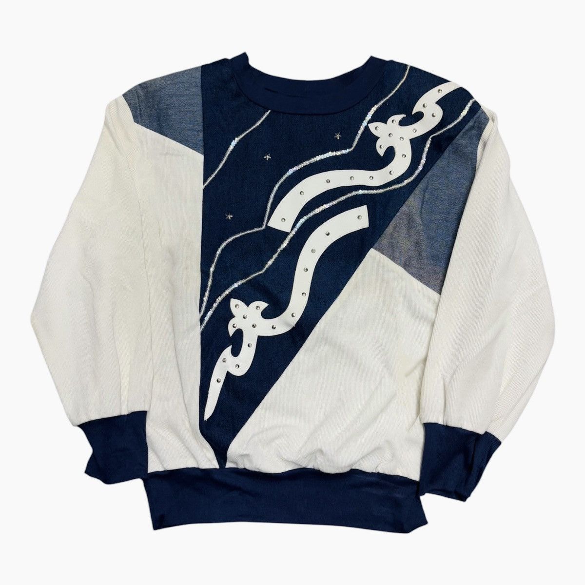 Vintage Vintage 80s Navy Abstract Design Sweatshirt Women One Size Size ONE SIZE - 1 Thumbnail