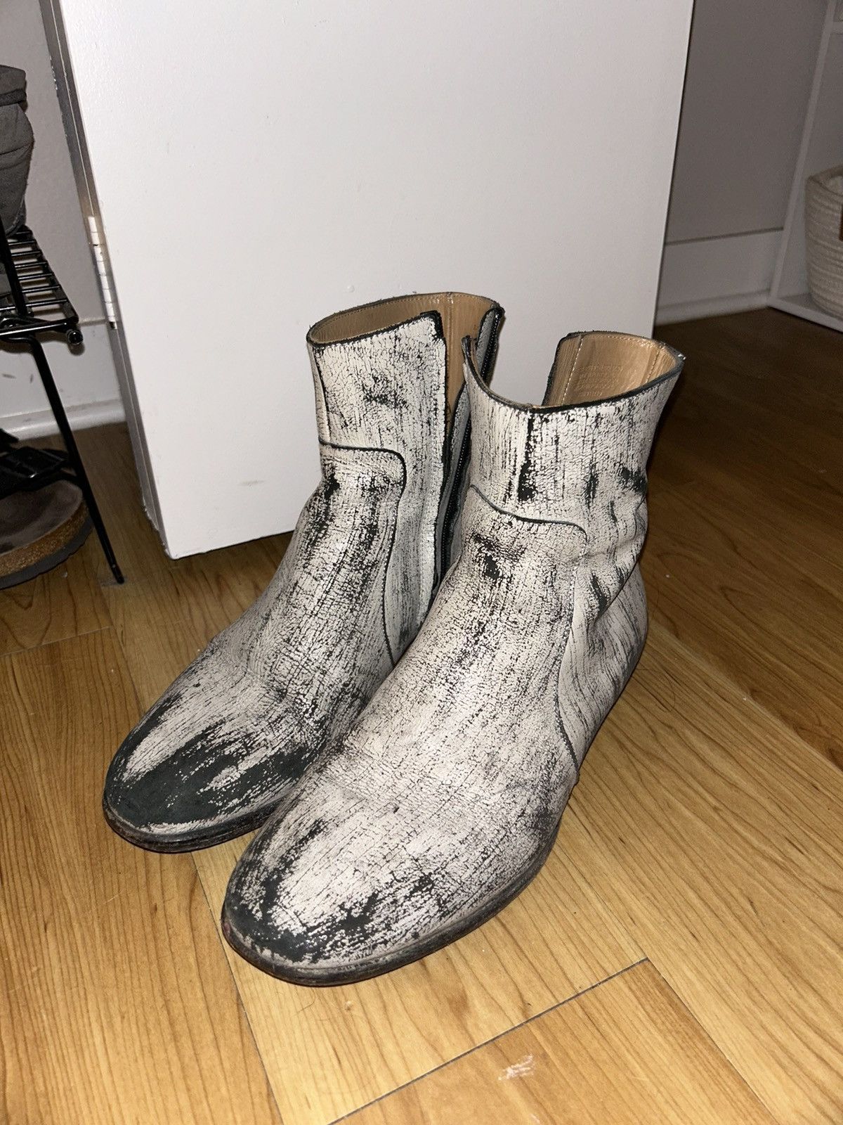 image of H&m x Maison Margiela Painted Zip Boots in White, Men's (Size 9)