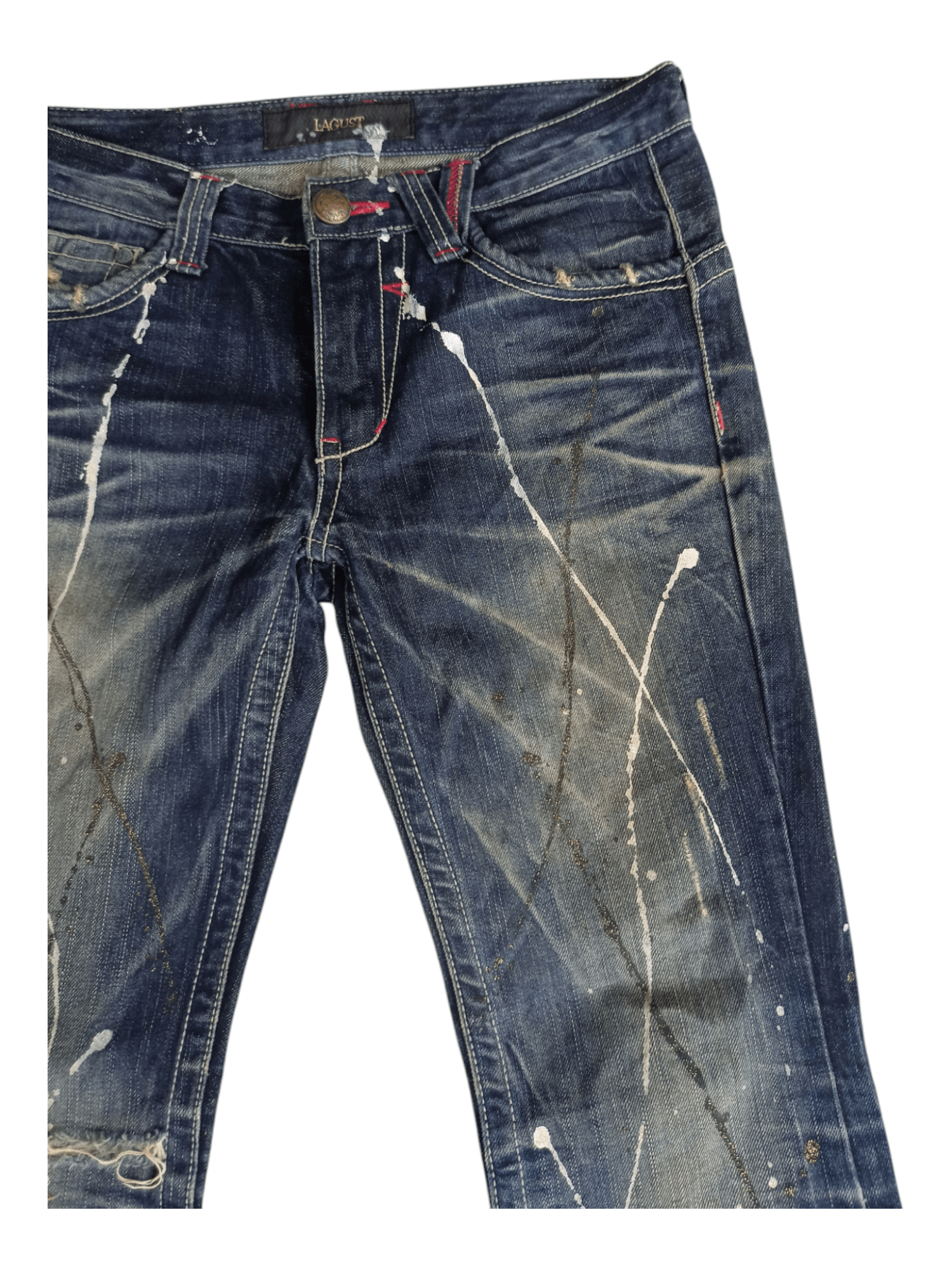 Japanese Brand Lagust Paint Splatter Mud Wash Distressed Flare Jeans Size US 30 / EU 46 - 5 Thumbnail