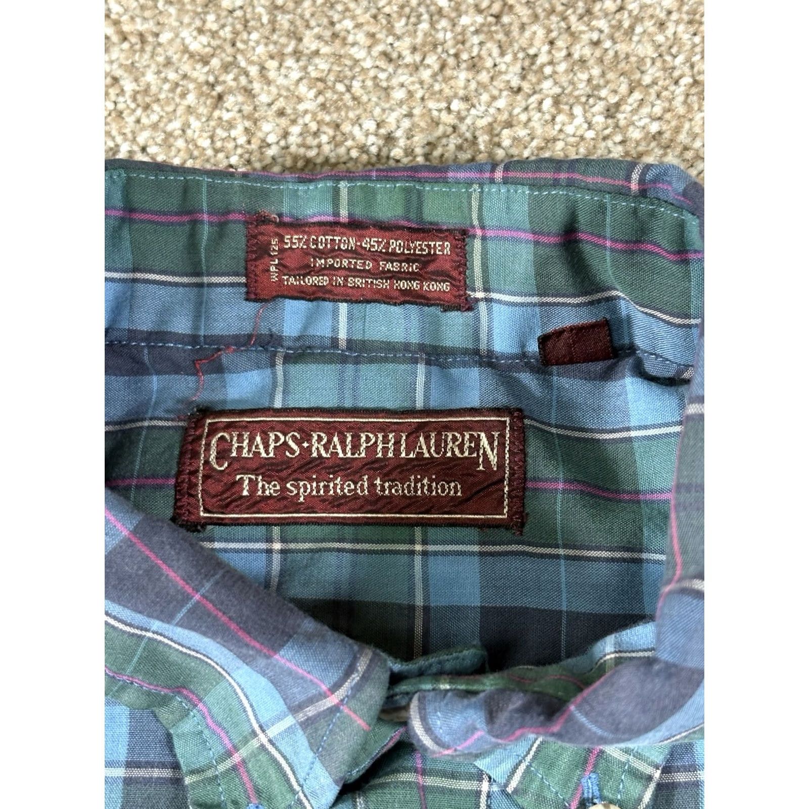 Chaps VINTAGE Chaps Ralph Lauren Button-Up Shirt Plaid Long Sleeve Men’s Large Green & Blue Shirt Size US L / EU 52-54 / 3 - 3 Thumbnail