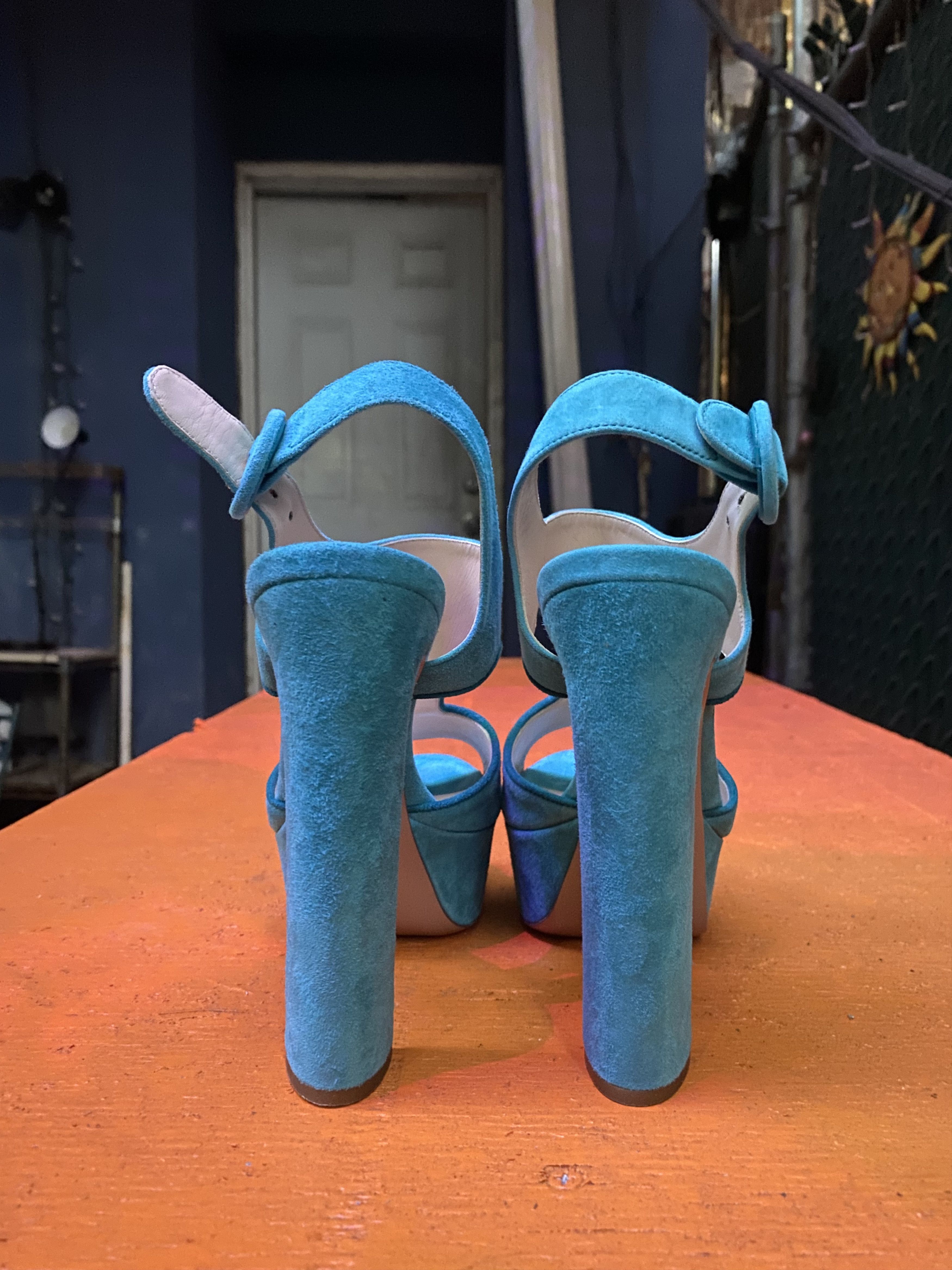 Prada Suede Turquoise Prada Heels Size US 6.5 / IT 36.5 - 5 Thumbnail