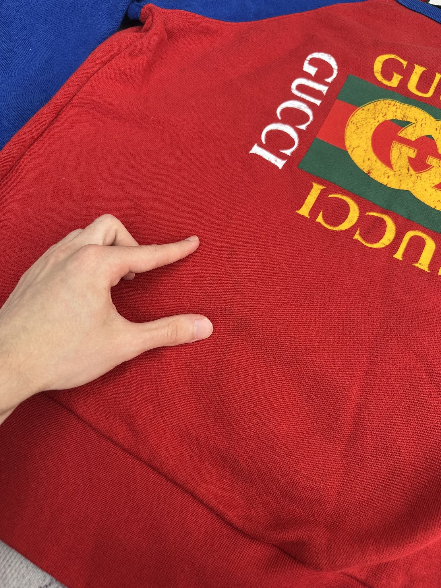 Gucci Gucci Sweatshirt Distressed Logo Print Red and Blue Crewneck Size US S / EU 44-46 / 1 - 4 Thumbnail