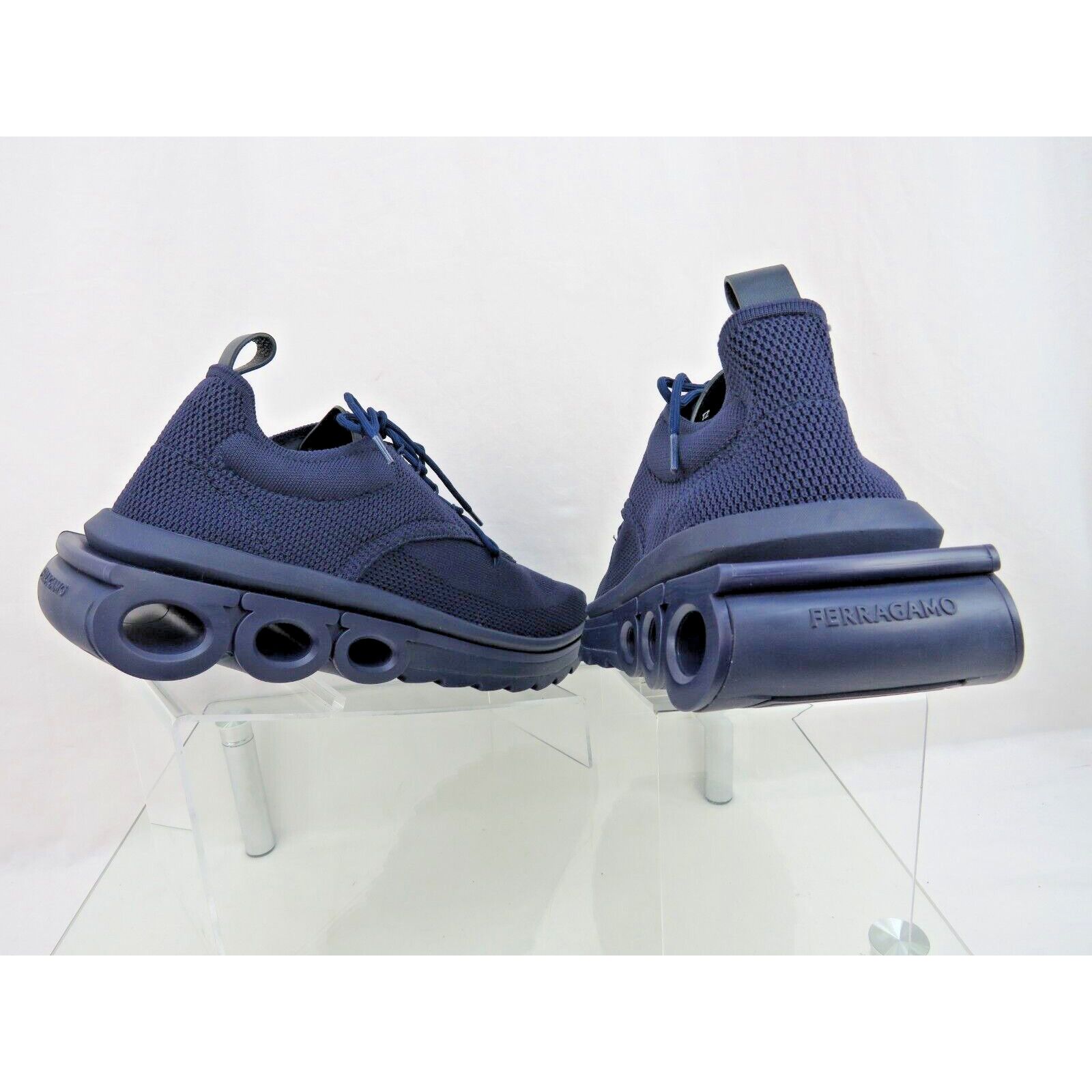 Salvatore Ferragamo FERRAGAMO DARK BLUE NIMA MESH LEATHER LOGO SNEAKERS 11 44 Size US 10 / EU 43 - 8 Thumbnail