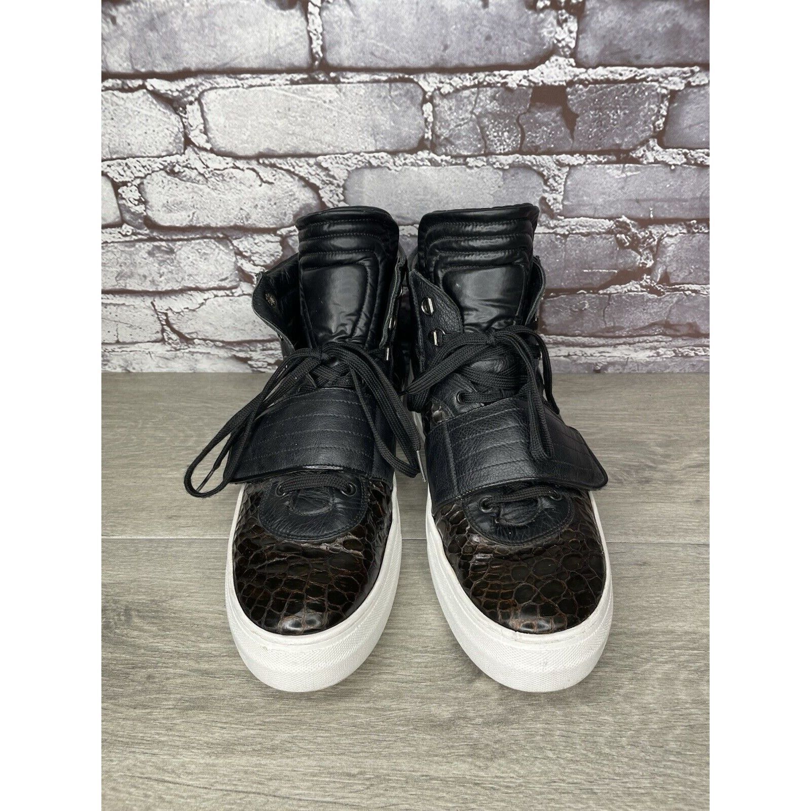 Savio Barbato Savio Barbato Brown Patent Croc Embossed High Top Strap Snea Size US 12 / EU 45 - 2 Thumbnail